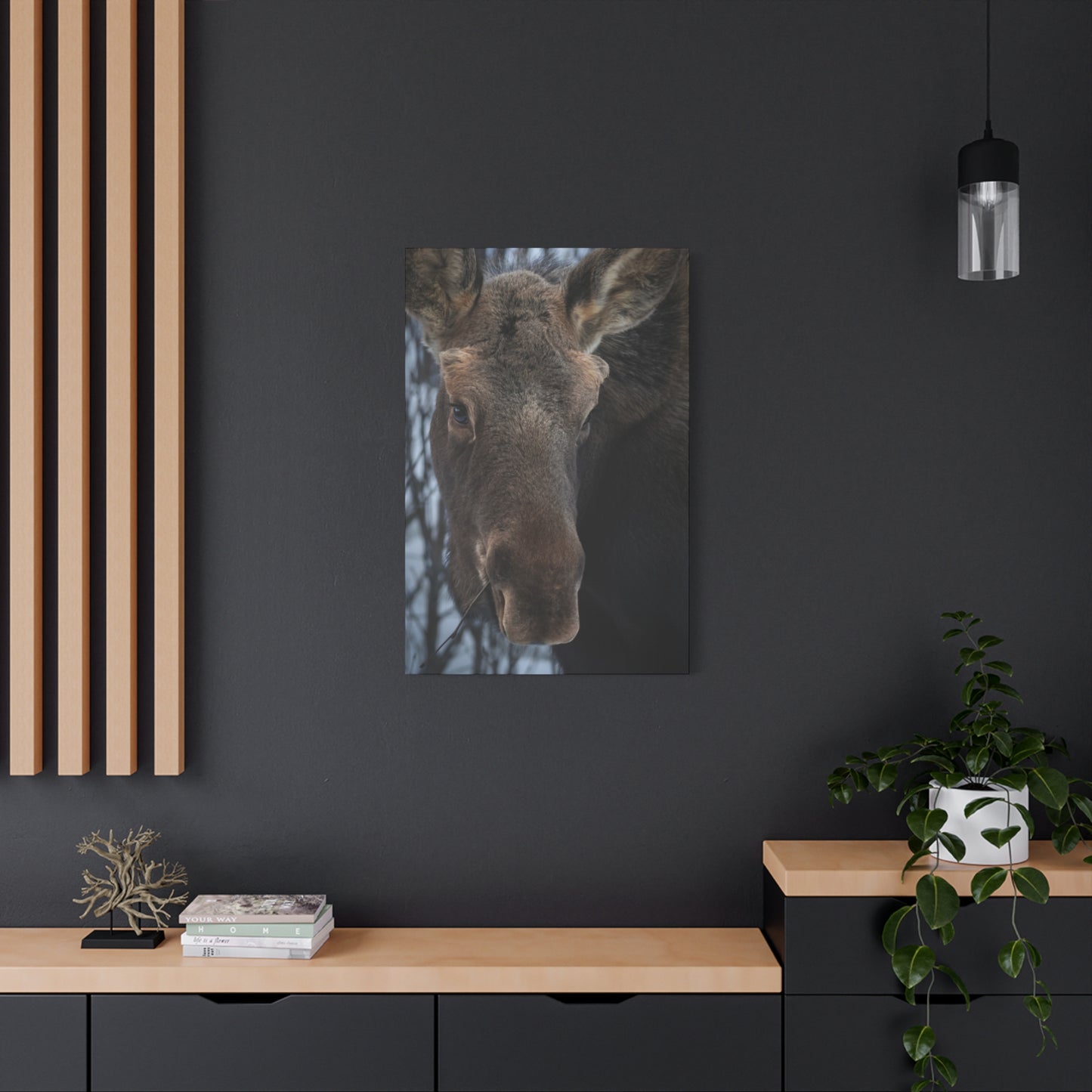 Winter Moose Canvas Print, Stretched Wall Art