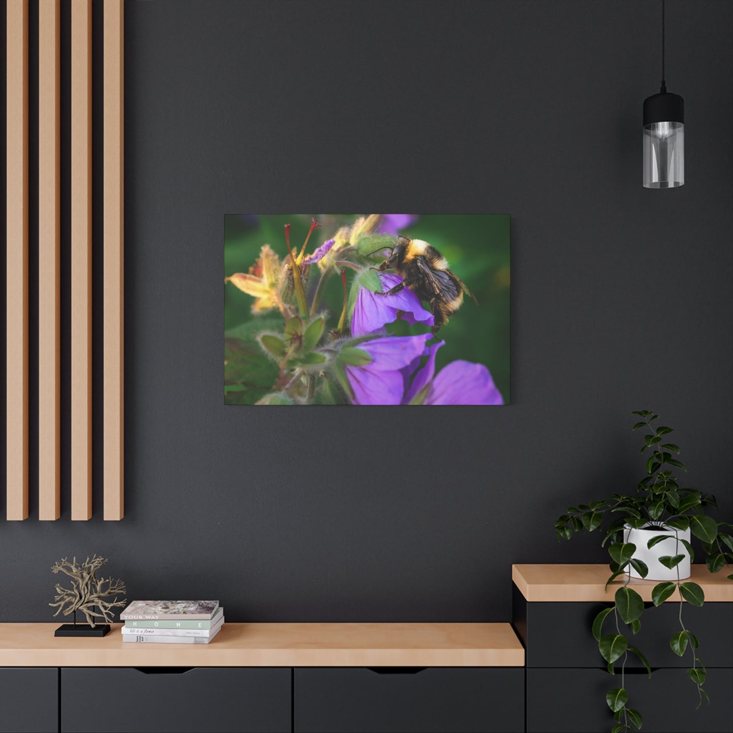 Bee on Purple Flower Matte Canvas Print