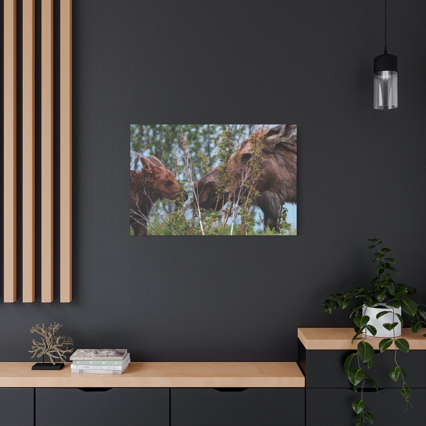 Moose Mama & Calf Matte Canvas Wall Art