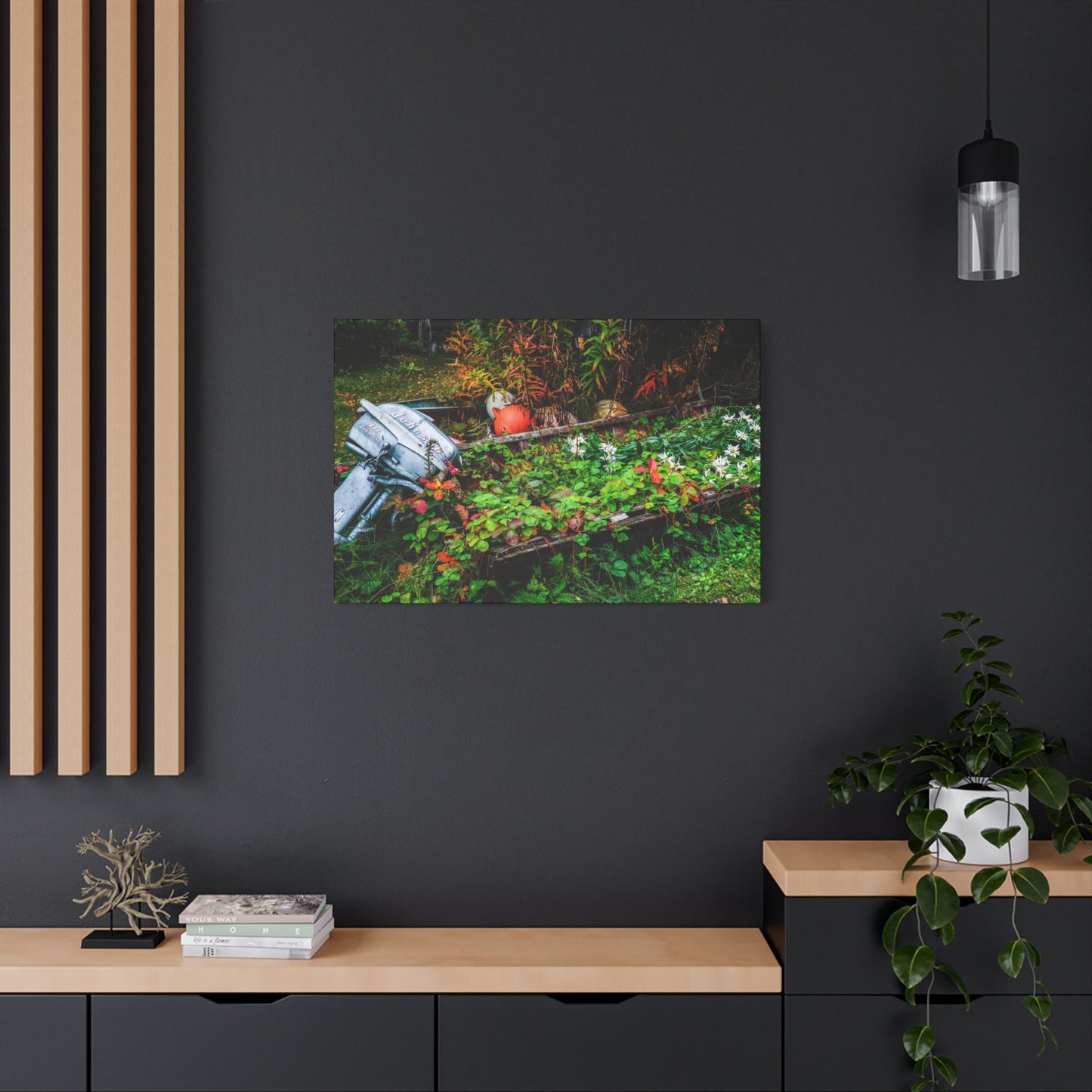 Abandoned Rowboat Garden Canvas — Rustic Outdoor Décor Stretched Matte Print