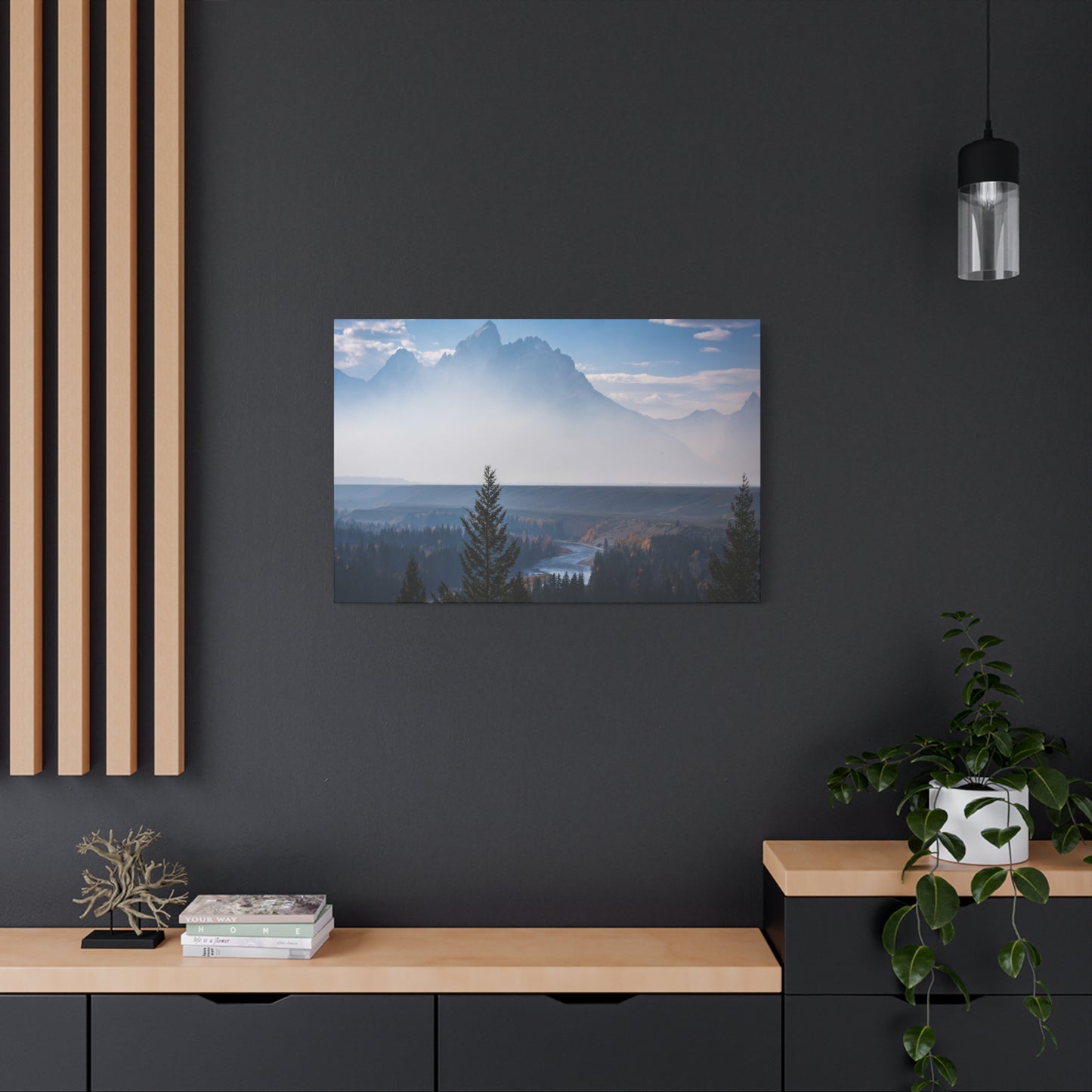 Grand Tetons Misty Mountain Landscape Canvas Print ~ Matte Stretched Wall Art