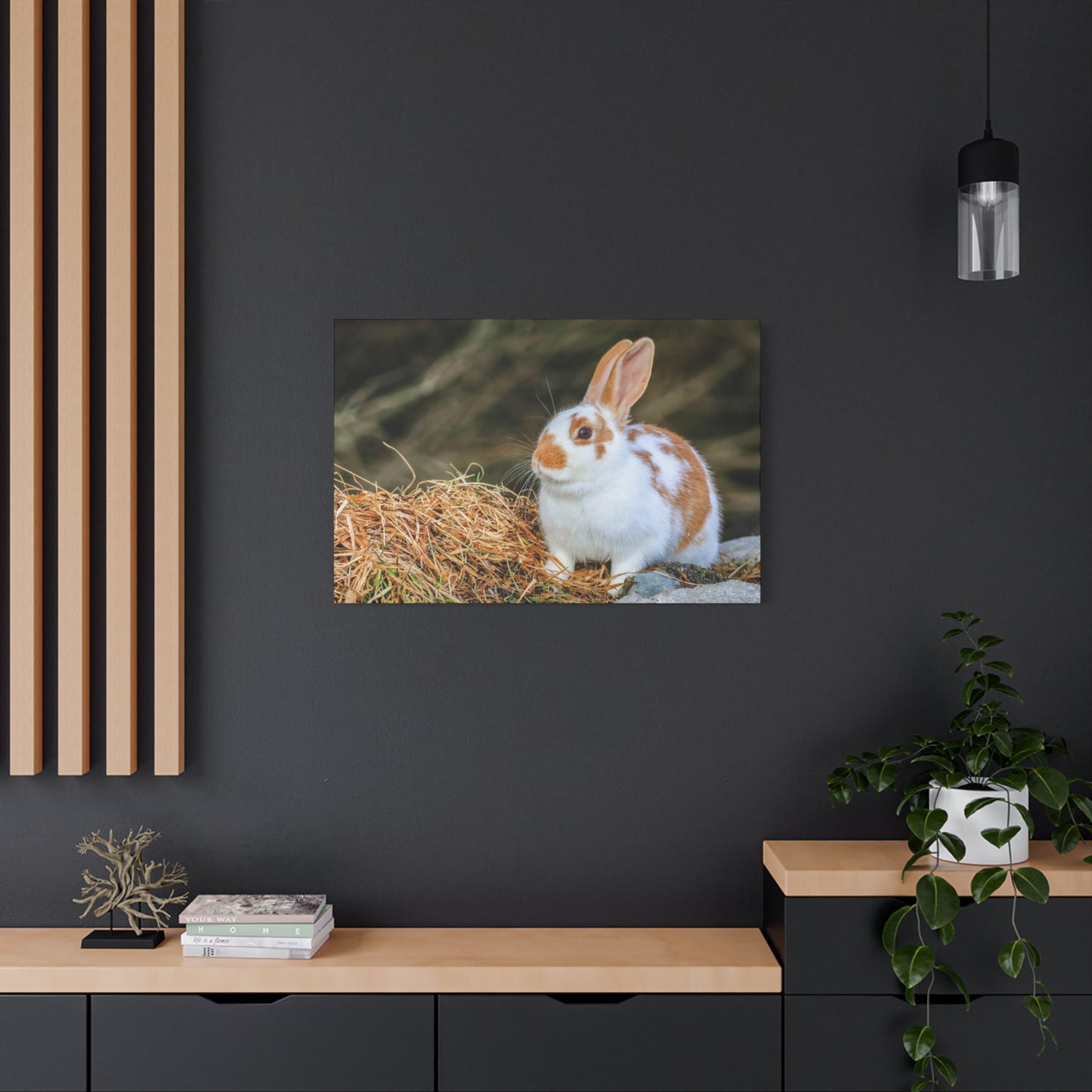 Rabbit Canvas Wall Art ~ Cute Brown & White Bunny Matte Stretched Canvas