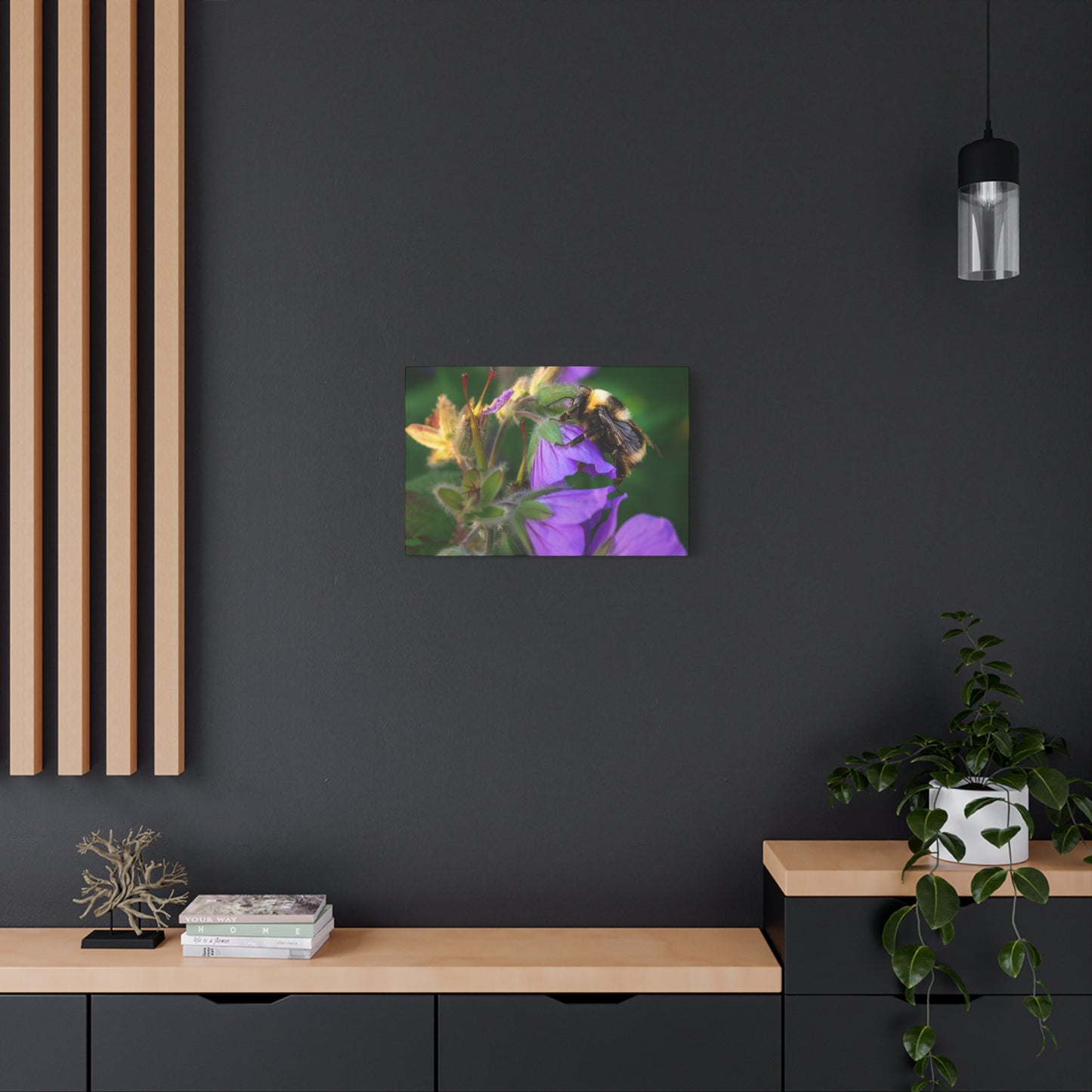 Bee on Purple Flower Matte Canvas Print