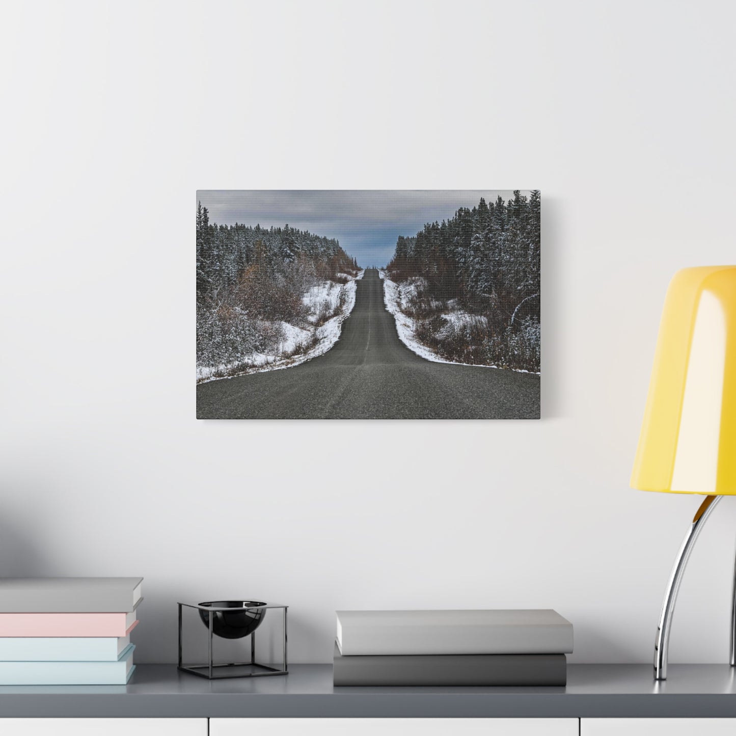 Cassiar Highway Lonely Scenic Winter Road Matte Canvas Print — Stretched 1.25"