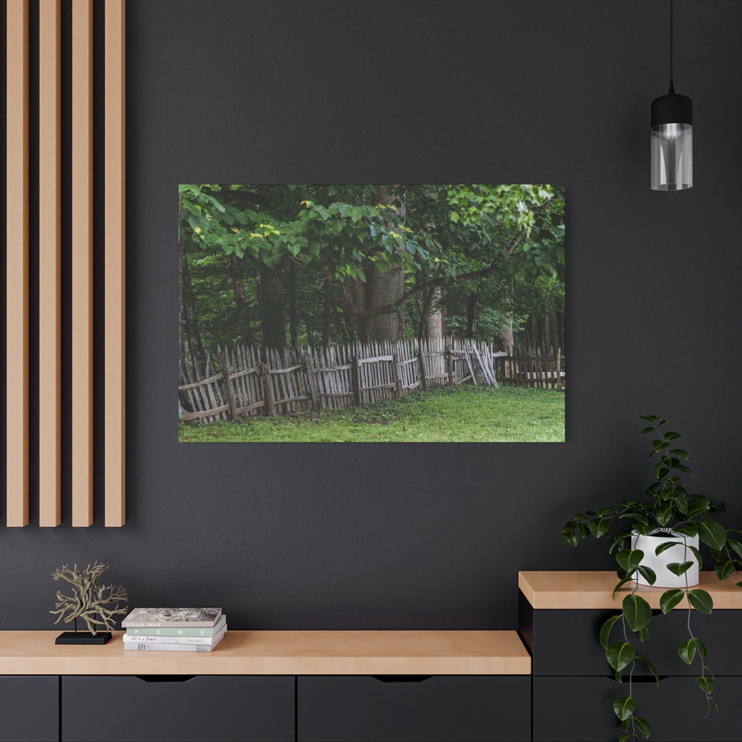 Rustic Split-Rail Fence Canvas Wall Art ~ Forest Landscape Matte Stretched Print