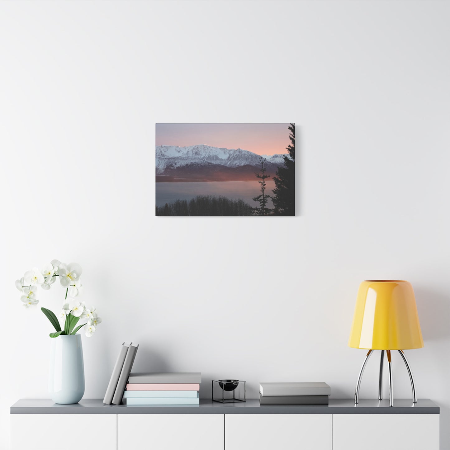 Mountain Sunrise in Soft Pink Light – Alpine Canvas Print, Stretched Matte Finish