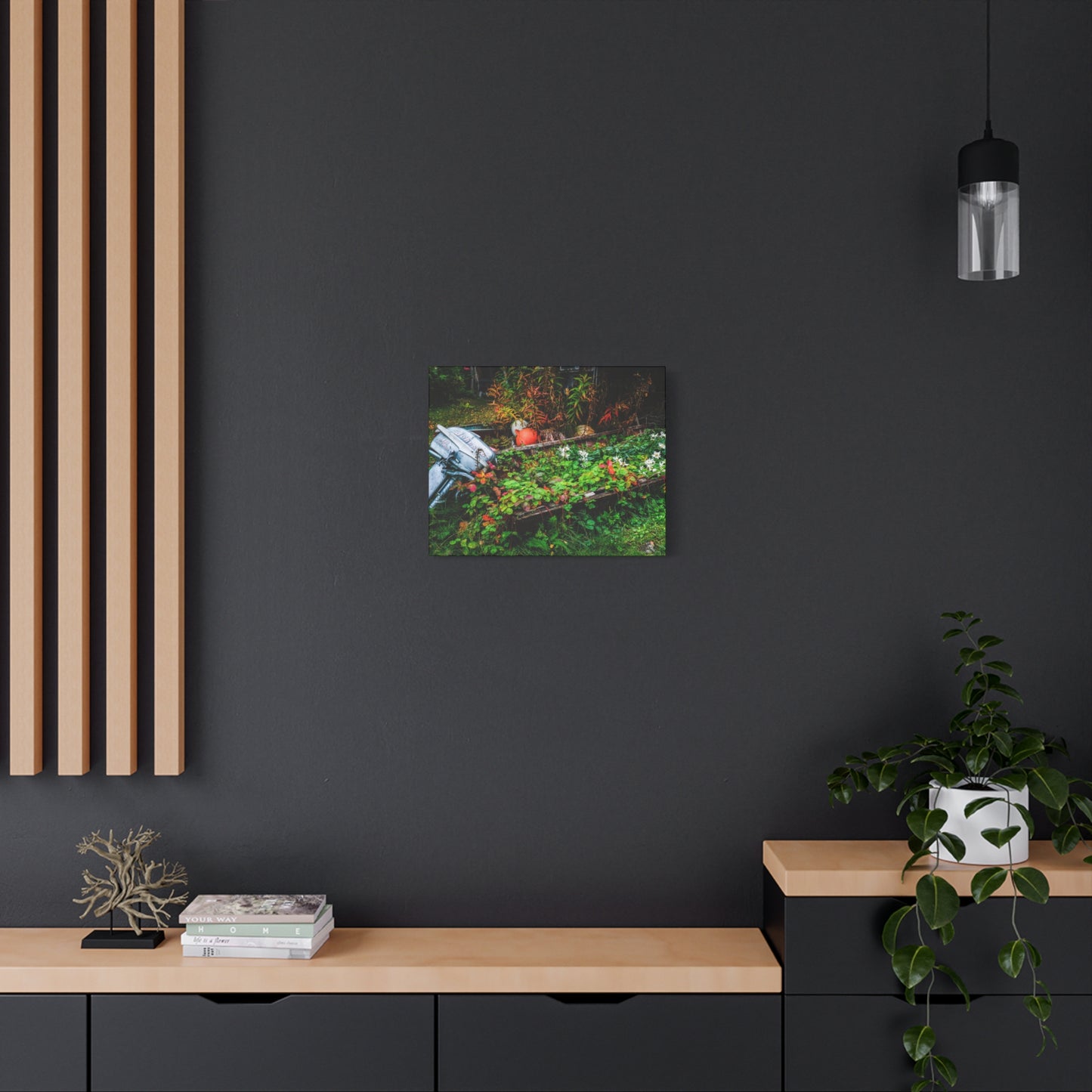 Abandoned Rowboat Garden Canvas — Rustic Outdoor Décor Stretched Matte Print