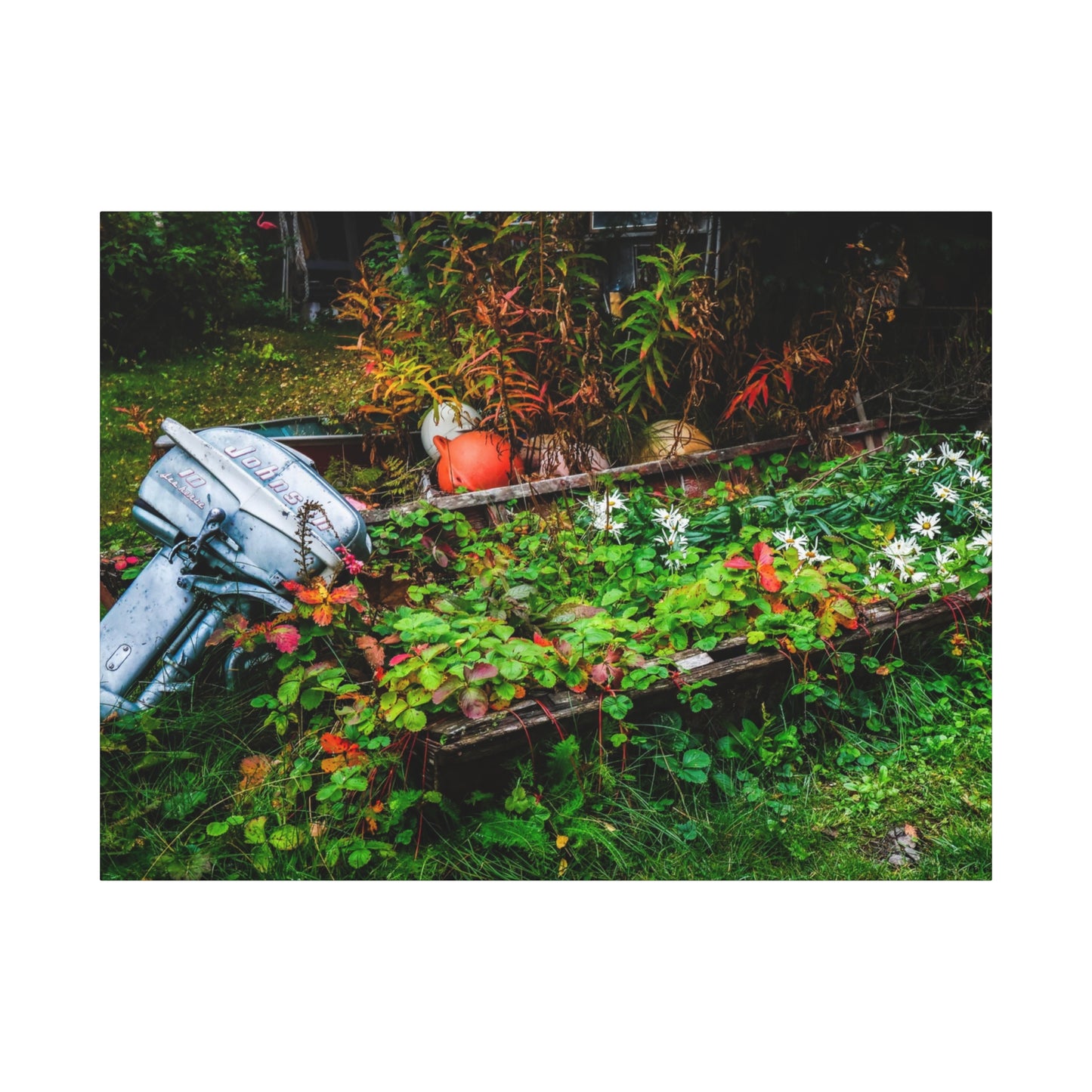Rustic Rowboat Garden Canvas  Matte Print