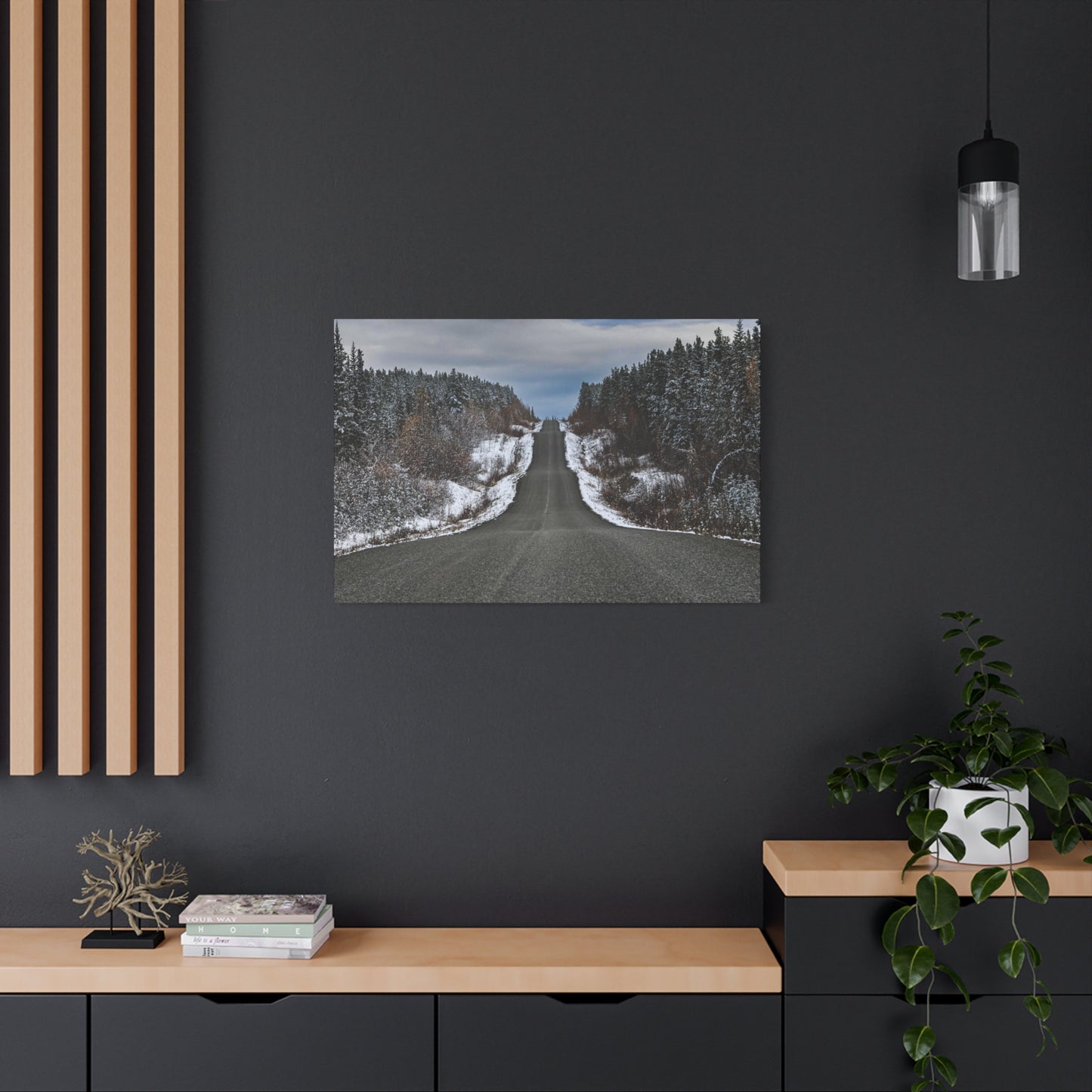 Cassiar Highway Lonely Scenic Winter Road Matte Canvas Print — Stretched 1.25"
