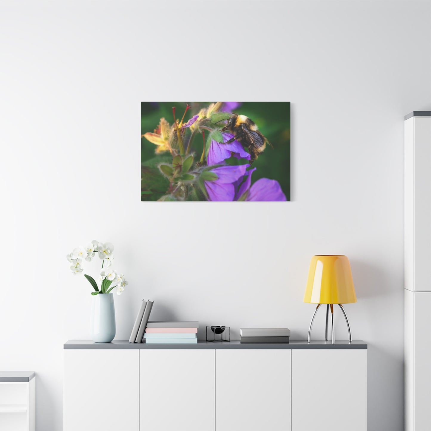 Bee on Purple Flower Matte Canvas Print
