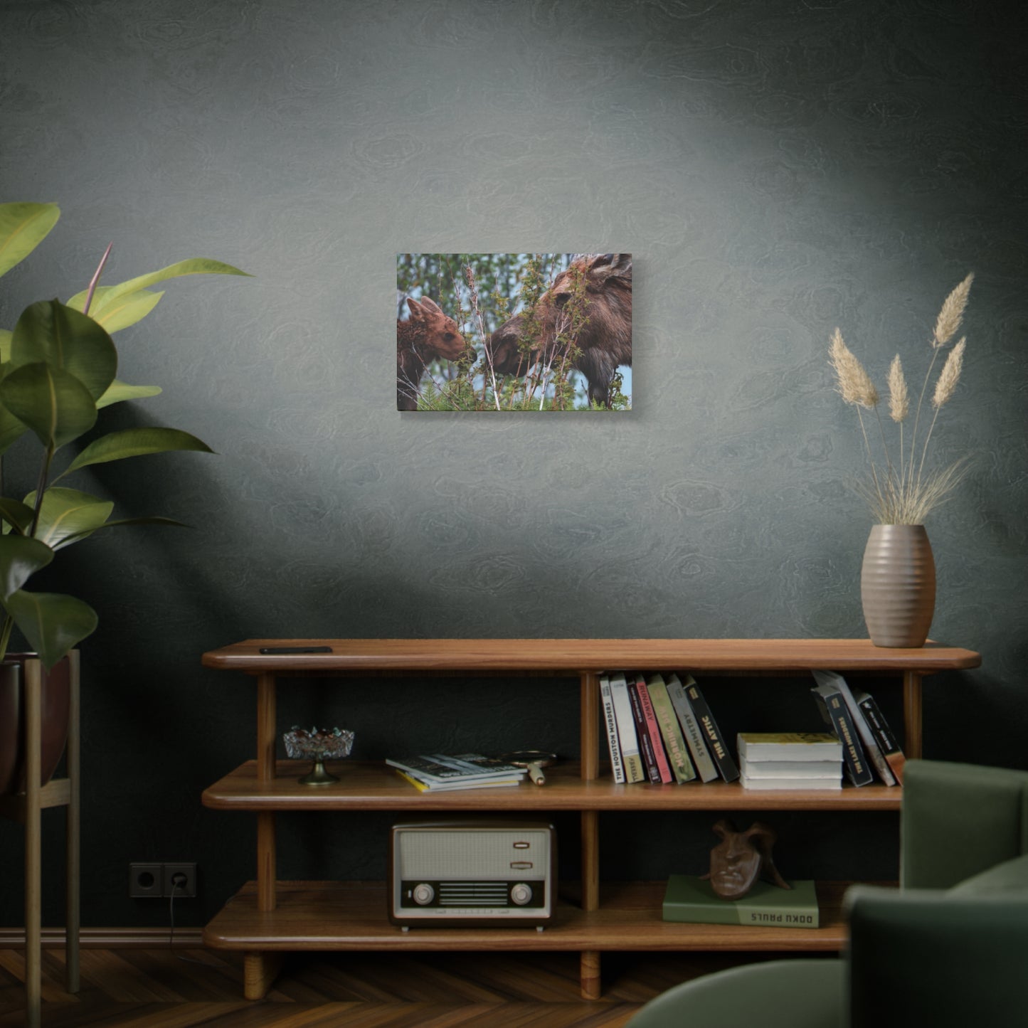 Moose Mama & Calf Matte Canvas Wall Art