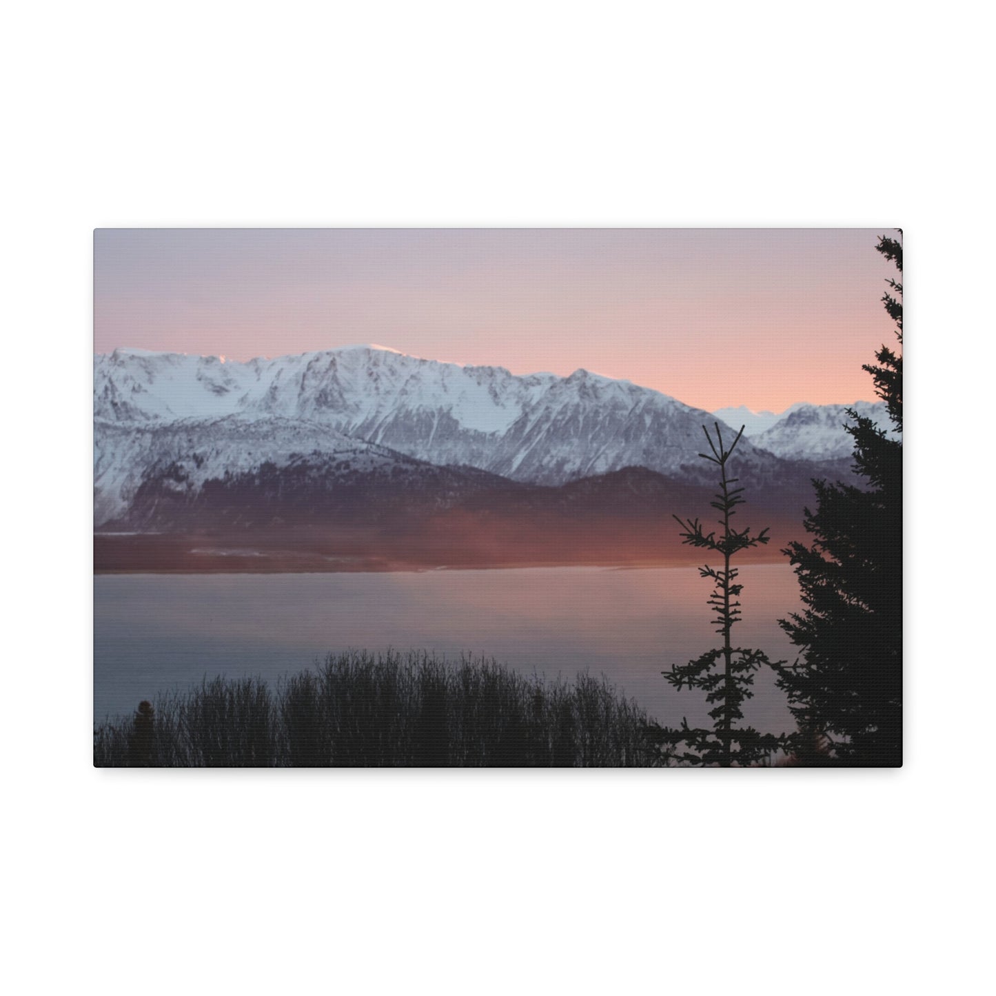 Mountain Sunrise in Soft Pink Light – Alpine Canvas Print, Stretched Matte Finish