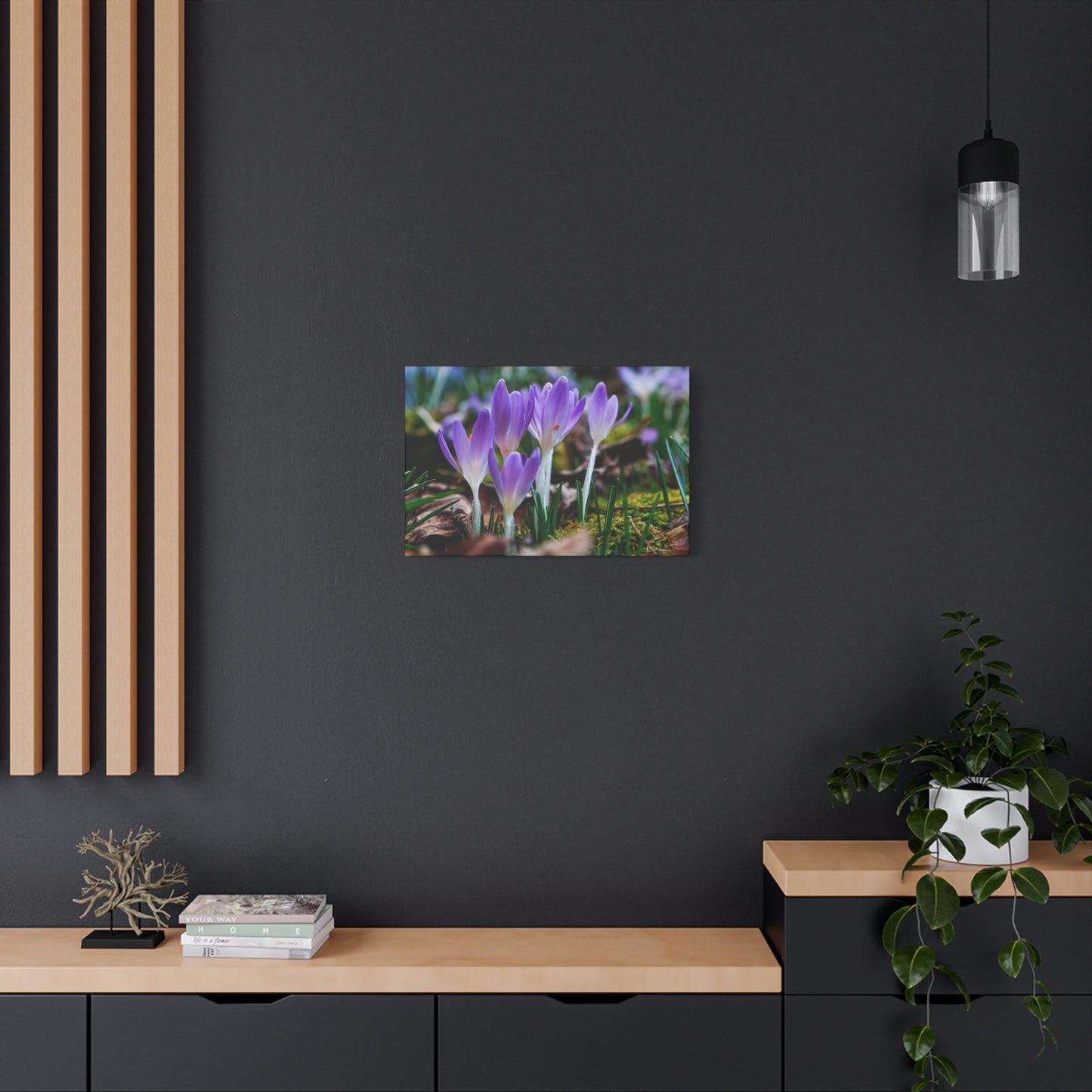 Purple Crocus Spring Flowers Matte Canvas Wall Art, Stretched 1.25"