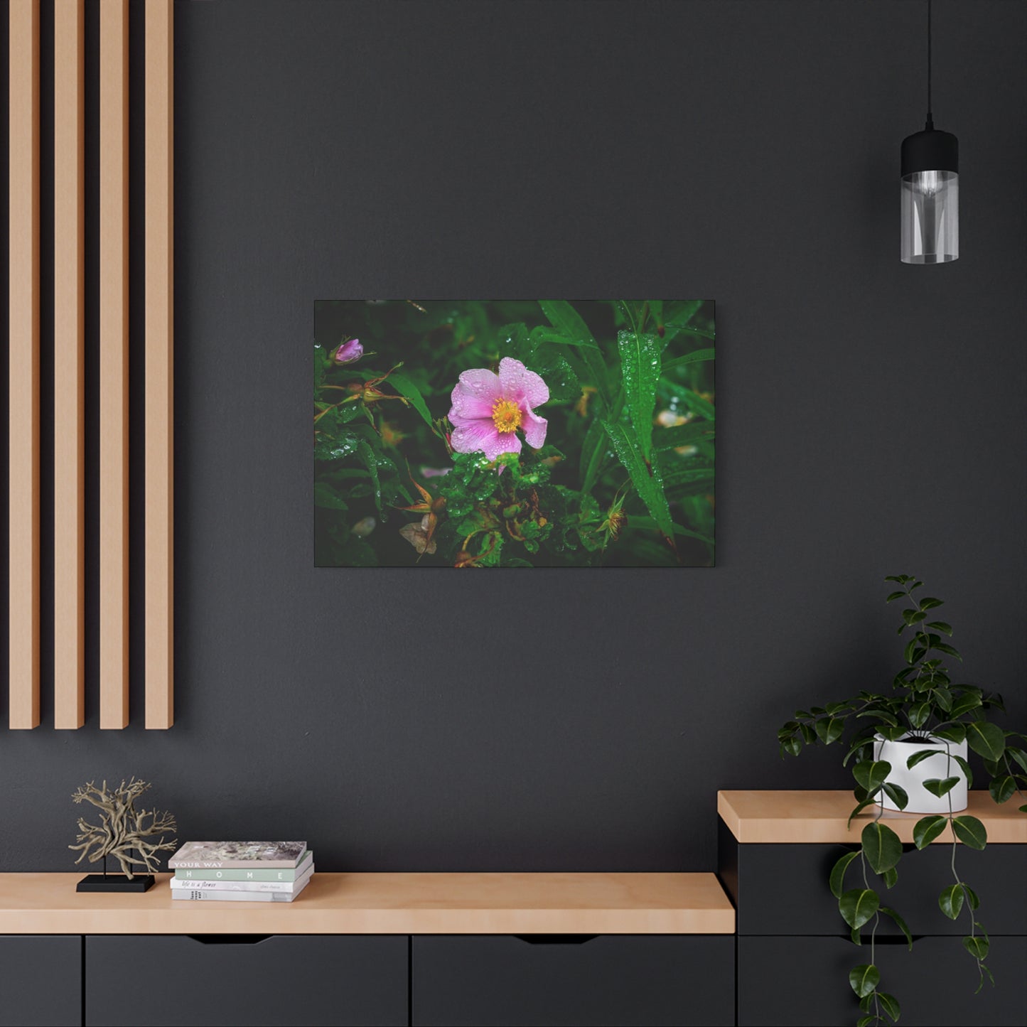 Pink Rosehip Wildflower Dew Matte Canvas Print — Stretched 1.25"