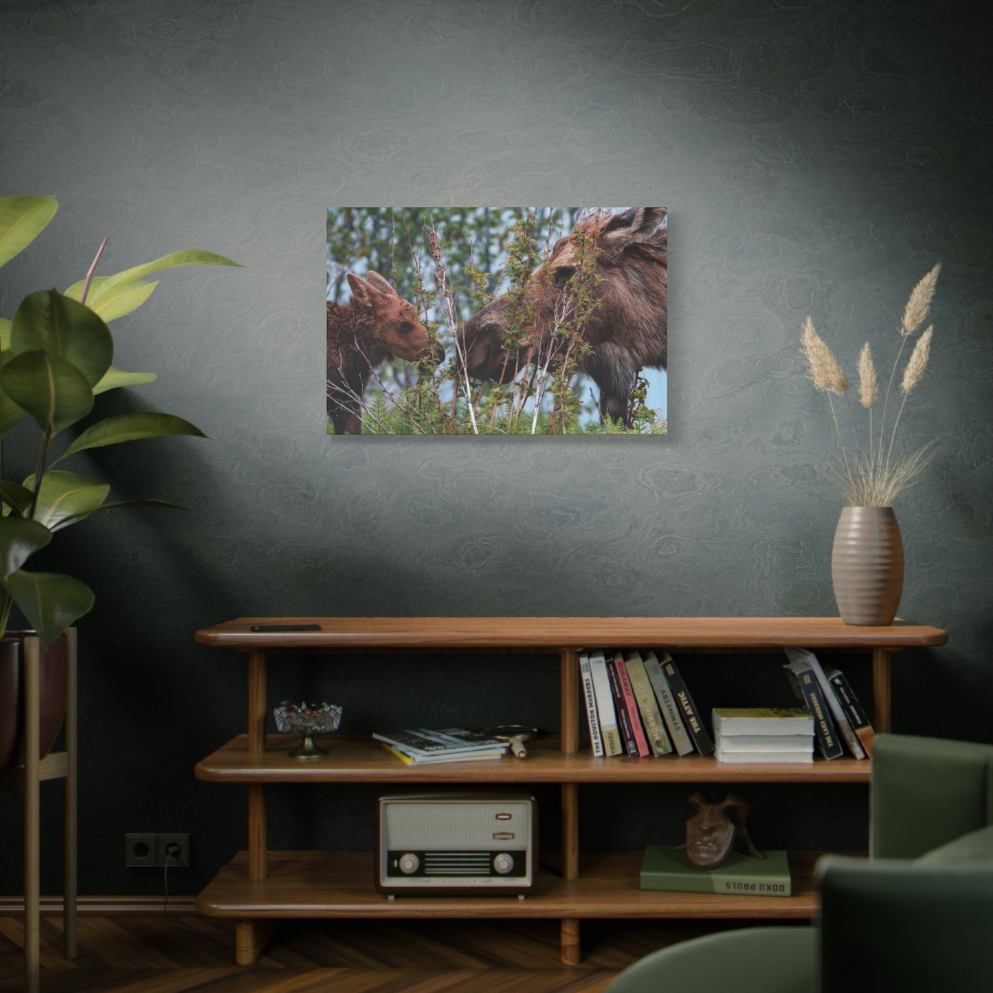 Moose Mama & Calf Matte Canvas Wall Art