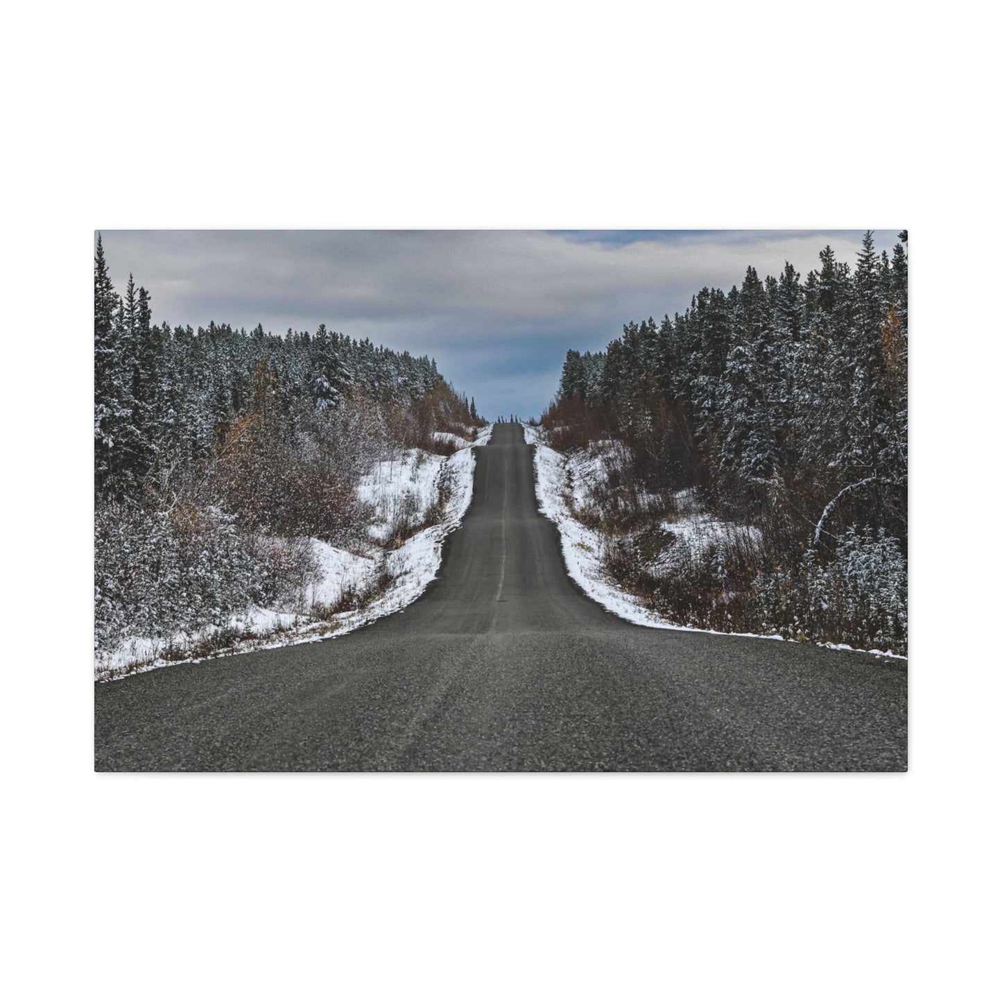 Cassiar Highway Lonely Scenic Winter Road Matte Canvas Print — Stretched 1.25"
