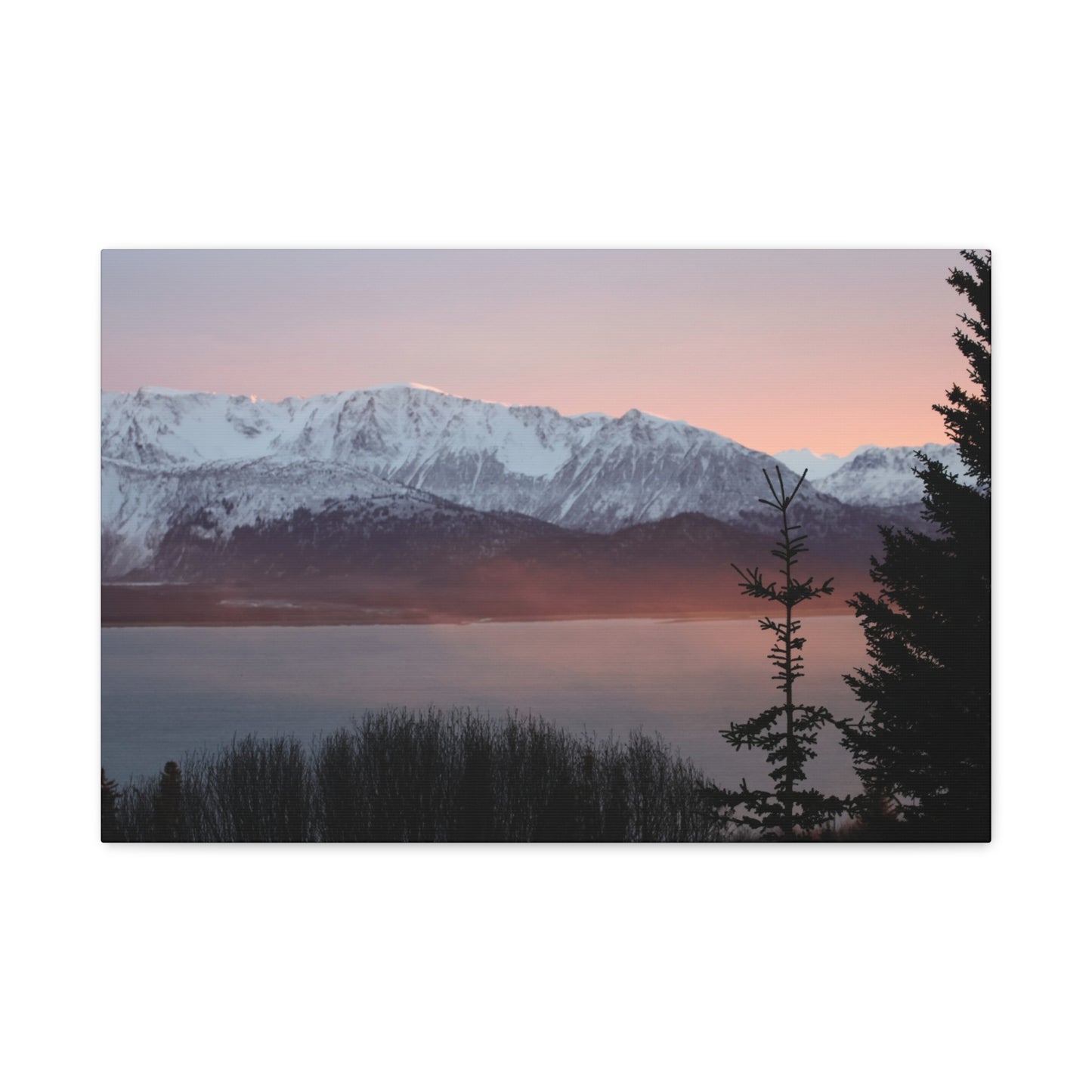 Mountain Sunrise in Soft Pink Light – Alpine Canvas Print, Stretched Matte Finish
