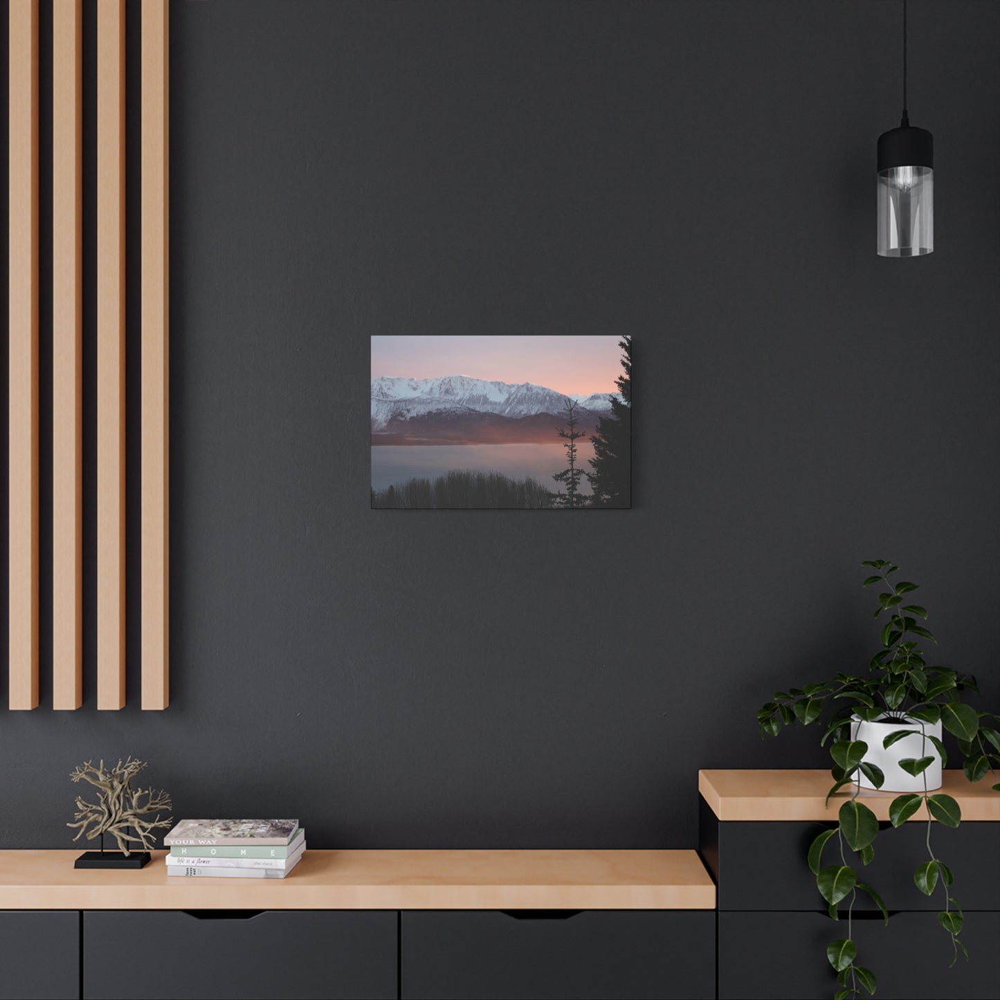 Mountain Sunrise in Soft Pink Light – Alpine Canvas Print, Stretched Matte Finish