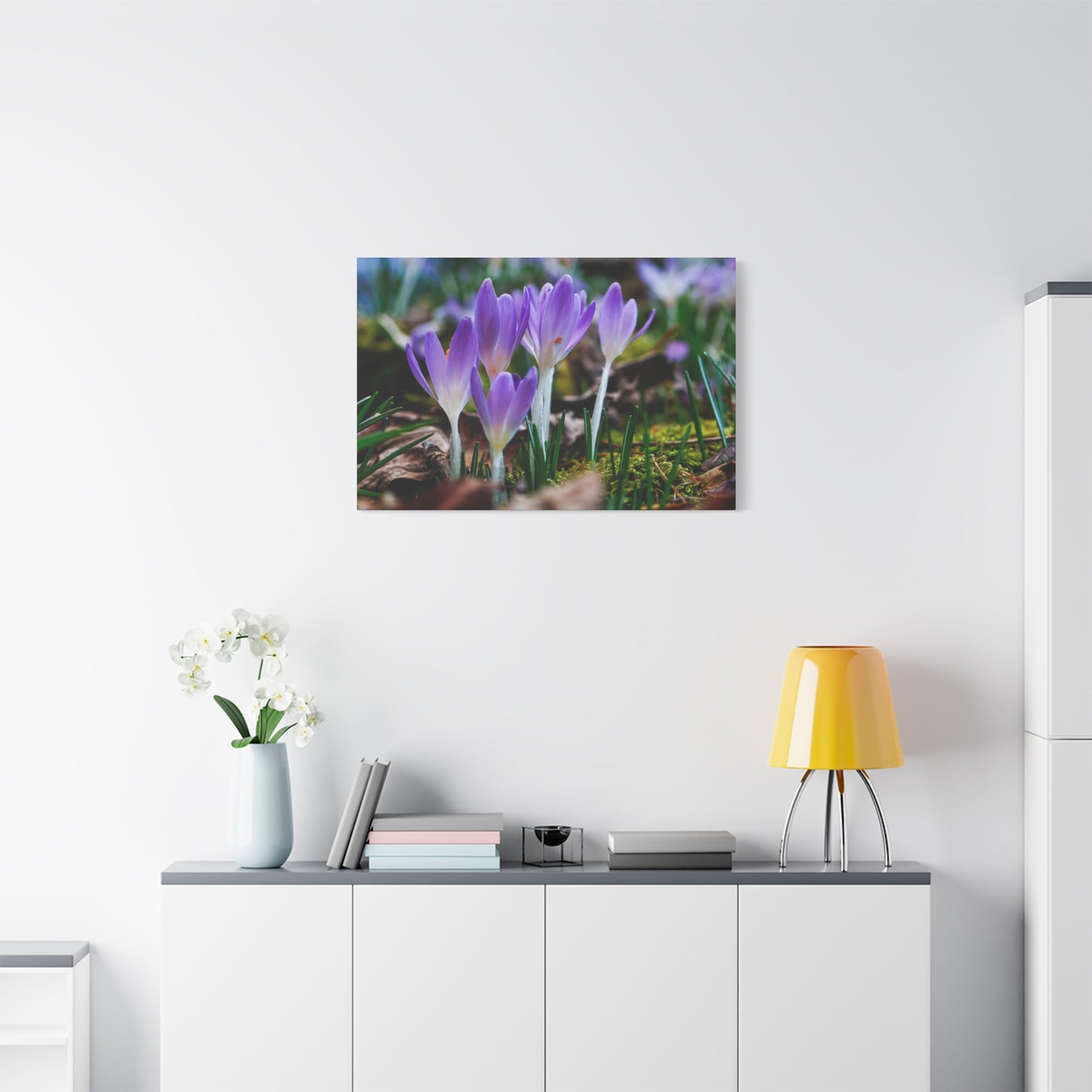 Purple Crocus Spring Flowers Matte Canvas Wall Art, Stretched 1.25"