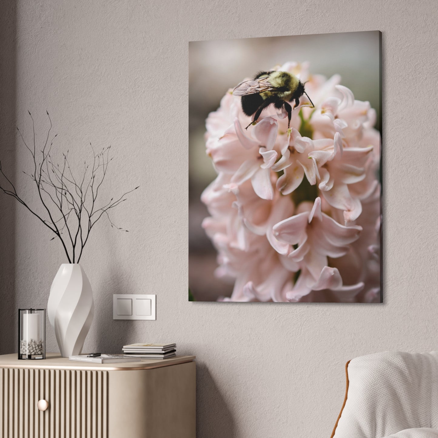 Bee on Pink Hyacinth Canvas Print ~ Botanical Wall Art