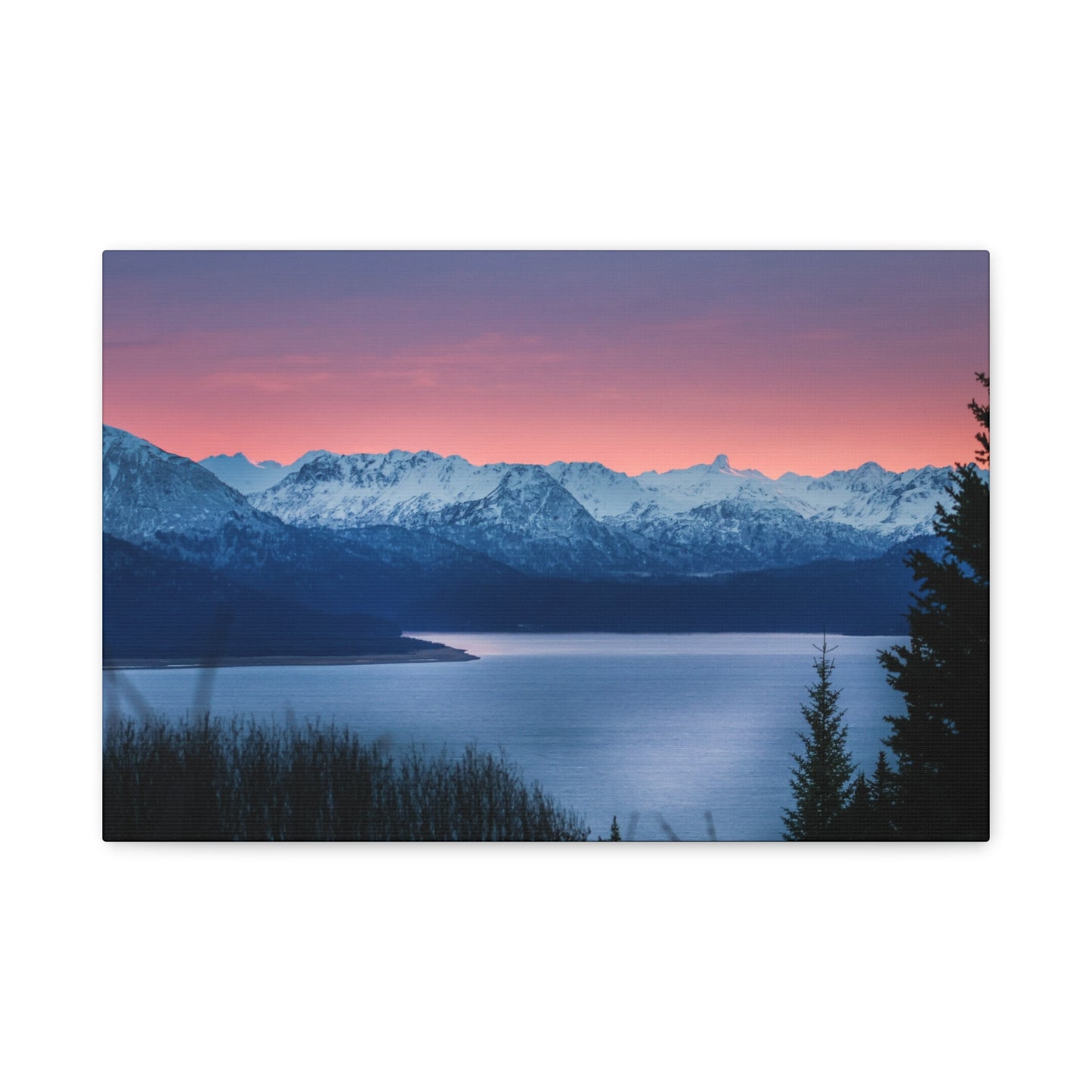 Sunset Mountain Bay Fine Art Canvas – Alpine Landscape