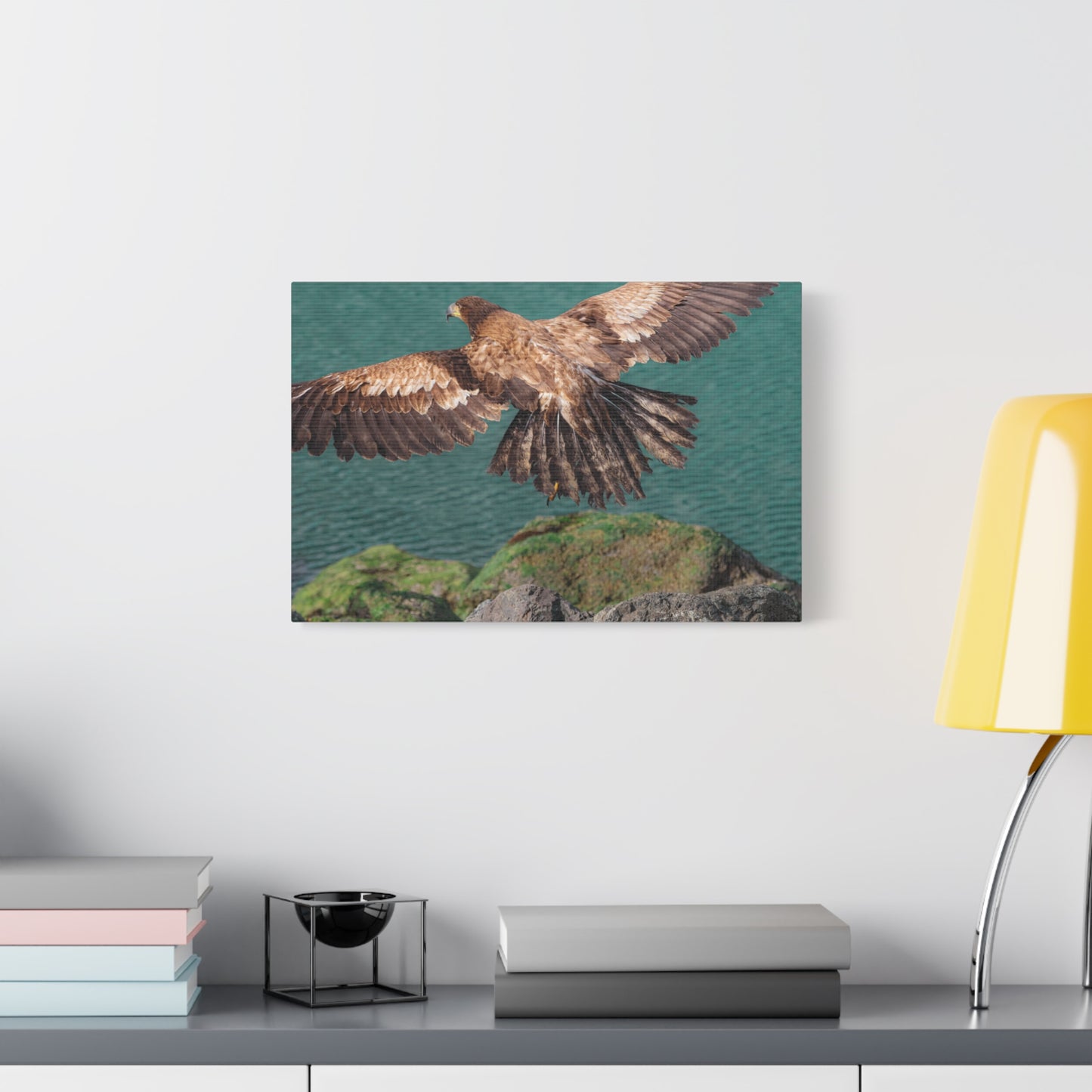Young Eagle Over Open Water – A Quiet Coastal Canvas Print