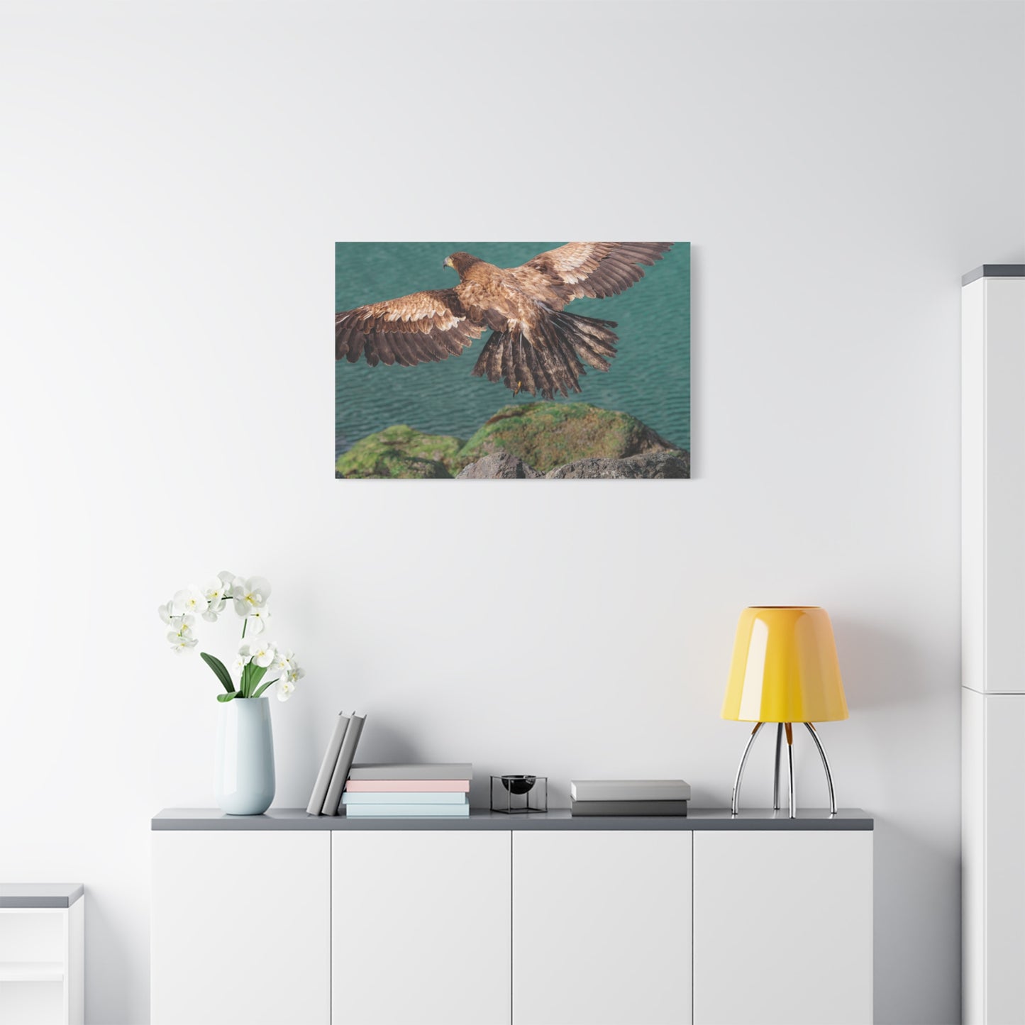 Young Eagle Over Open Water – A Quiet Coastal Canvas Print