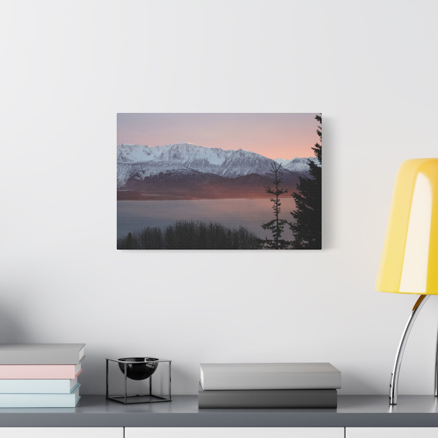 Mountain Sunrise in Soft Pink Light – Alpine Canvas Print, Stretched Matte Finish