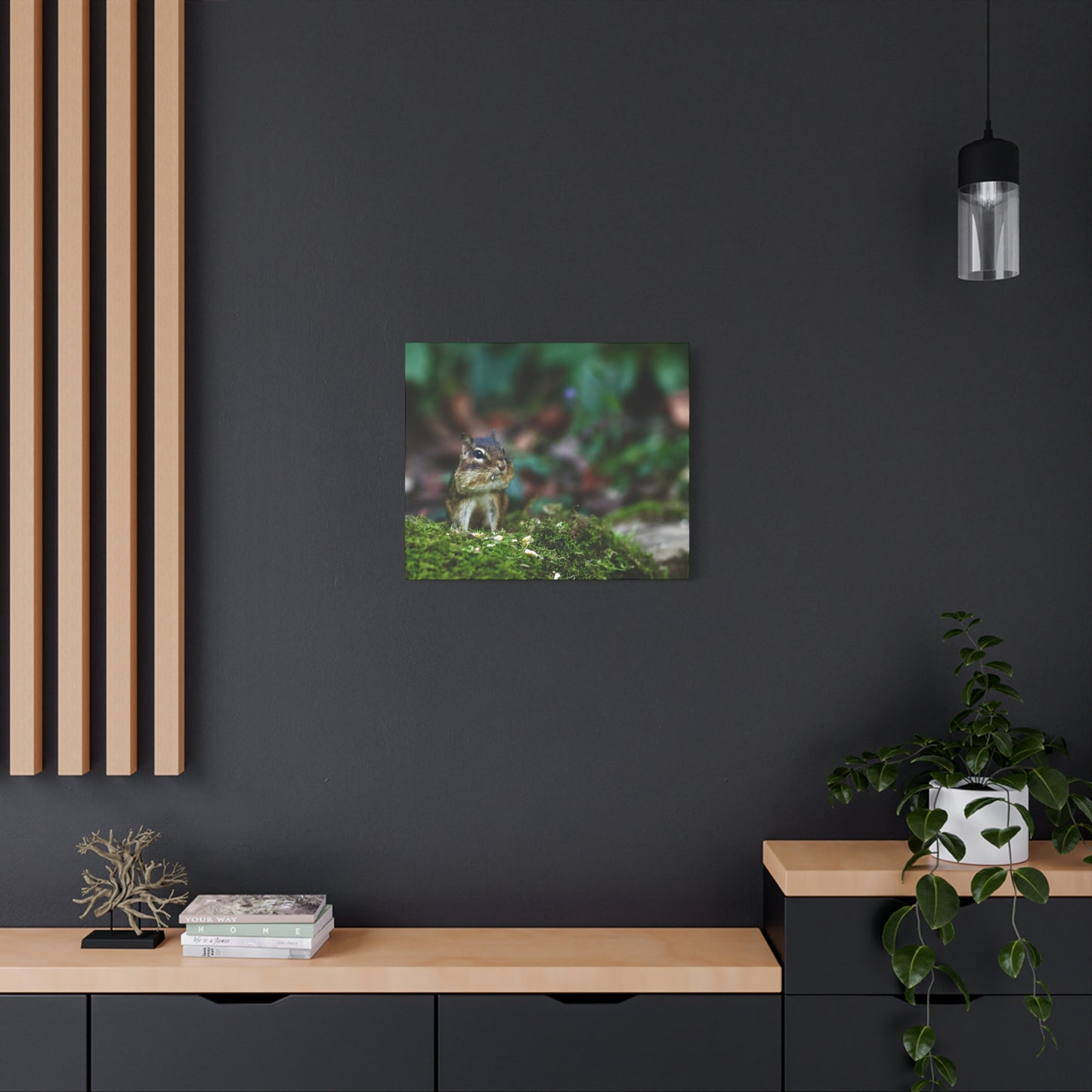 Chipmunk in Moss Matte Canvas Wall Art — Woodland Wildlife Photography Stretched Print