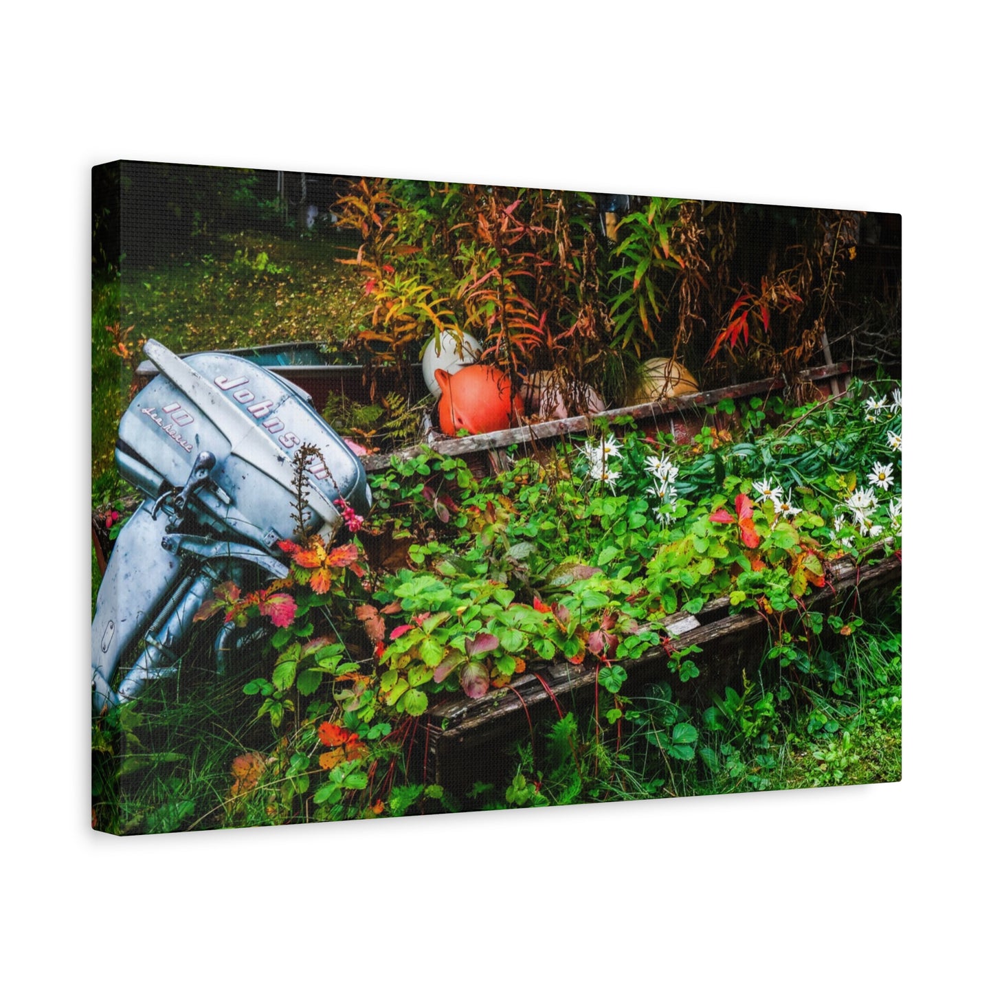 Rustic Rowboat Garden Canvas  Matte Print