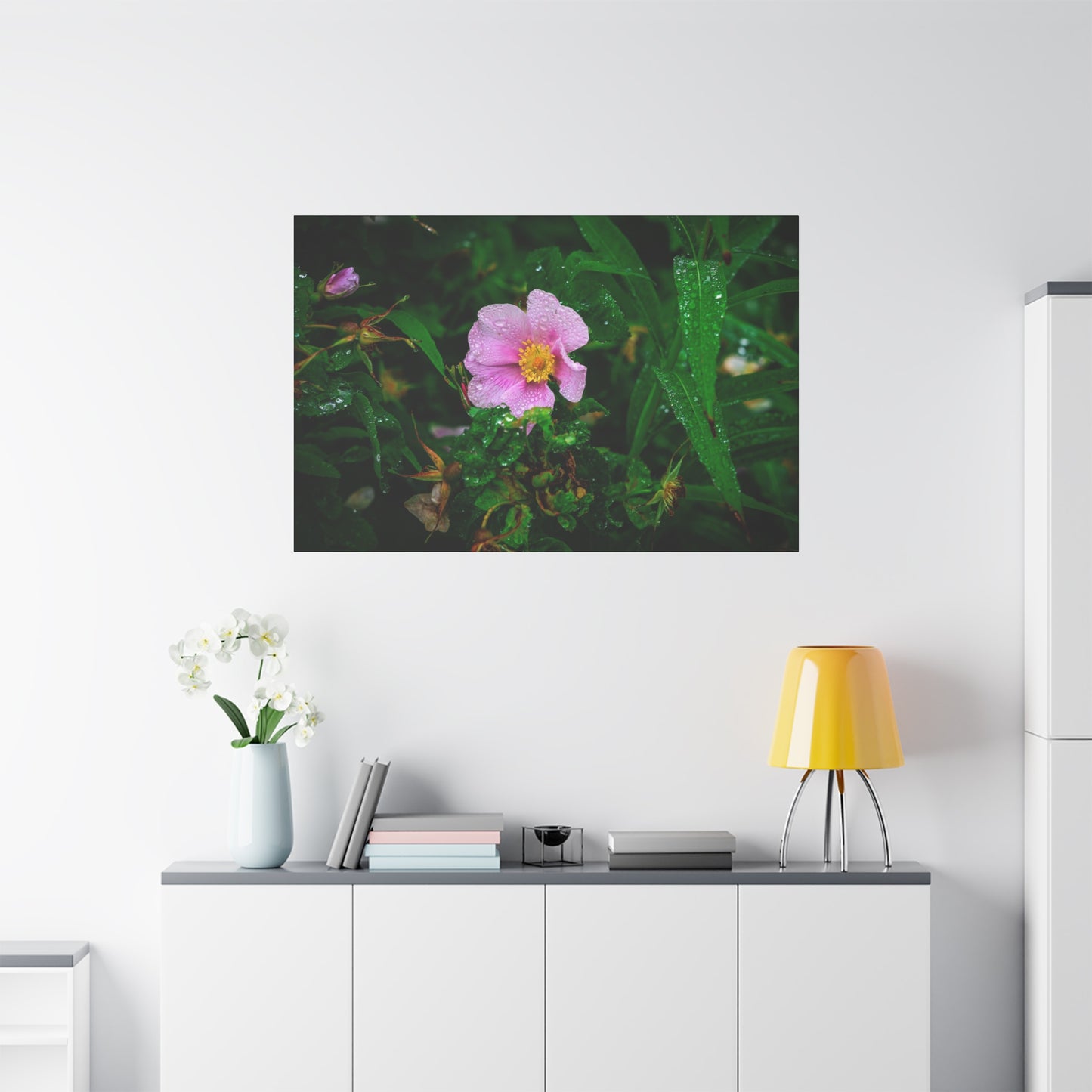Pink Rosehip Wildflower Dew Matte Canvas Print