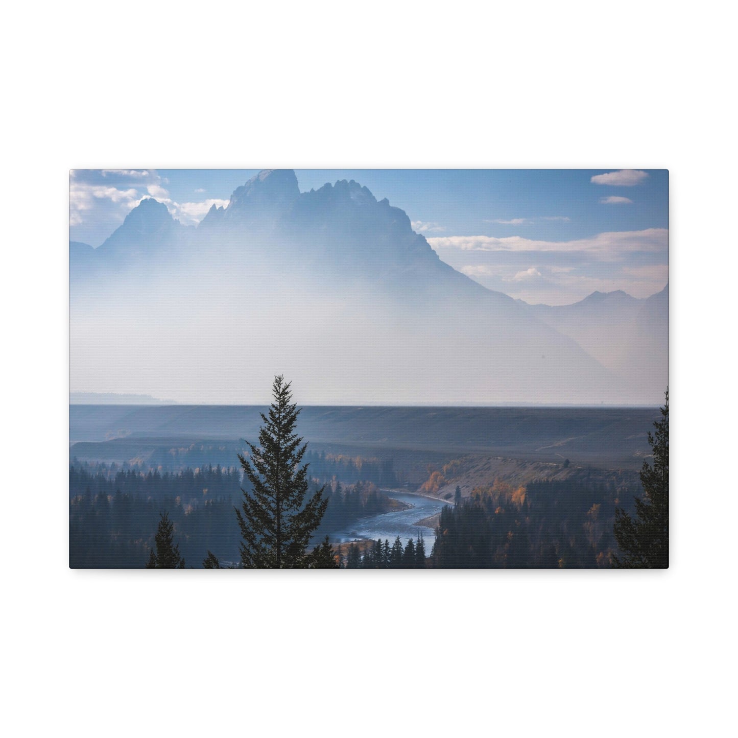 Grand Tetons Misty Mountain Landscape Canvas Print ~ Matte Stretched Wall Art