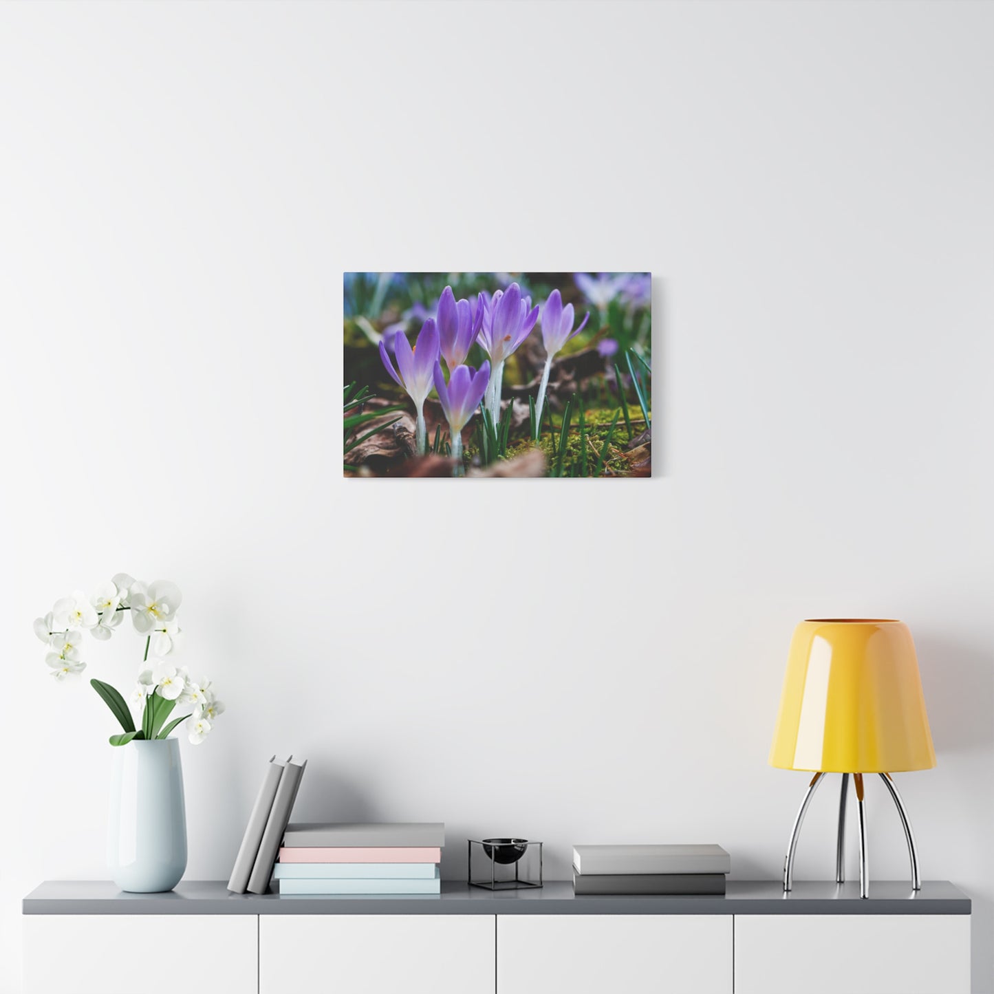Purple Crocus Spring Flowers Matte Canvas Wall Art, Stretched 1.25"