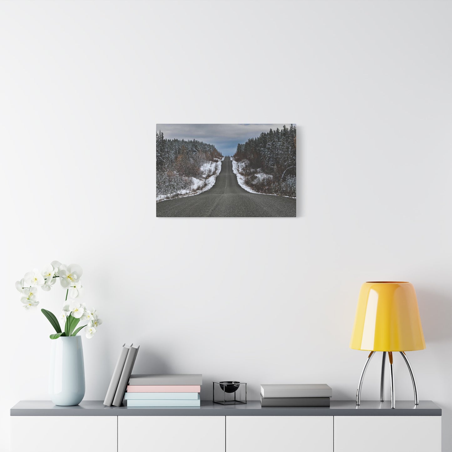 Cassiar Highway Lonely Scenic Winter Road Matte Canvas Print — Stretched 1.25"