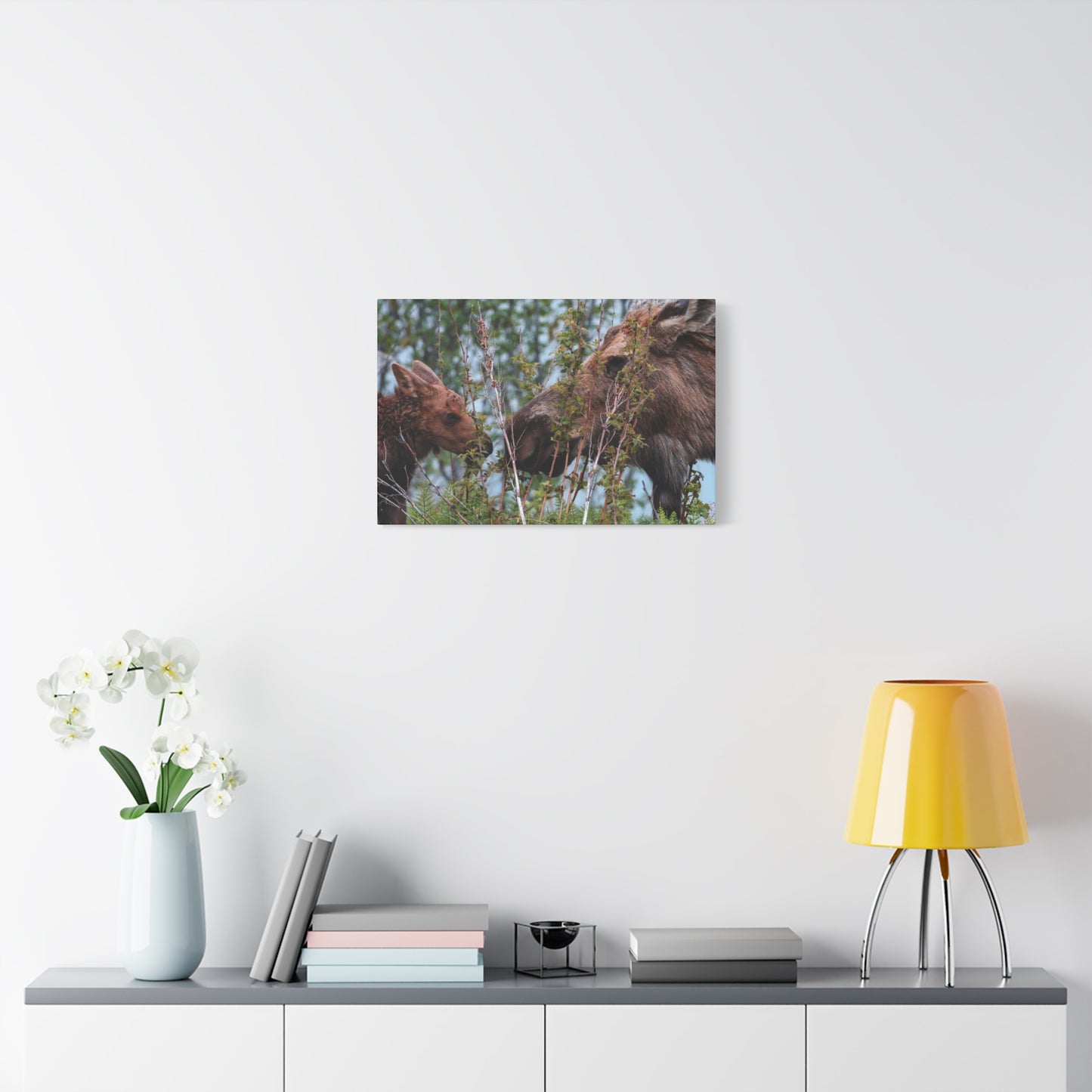 Moose Mama & Calf Matte Canvas Wall Art