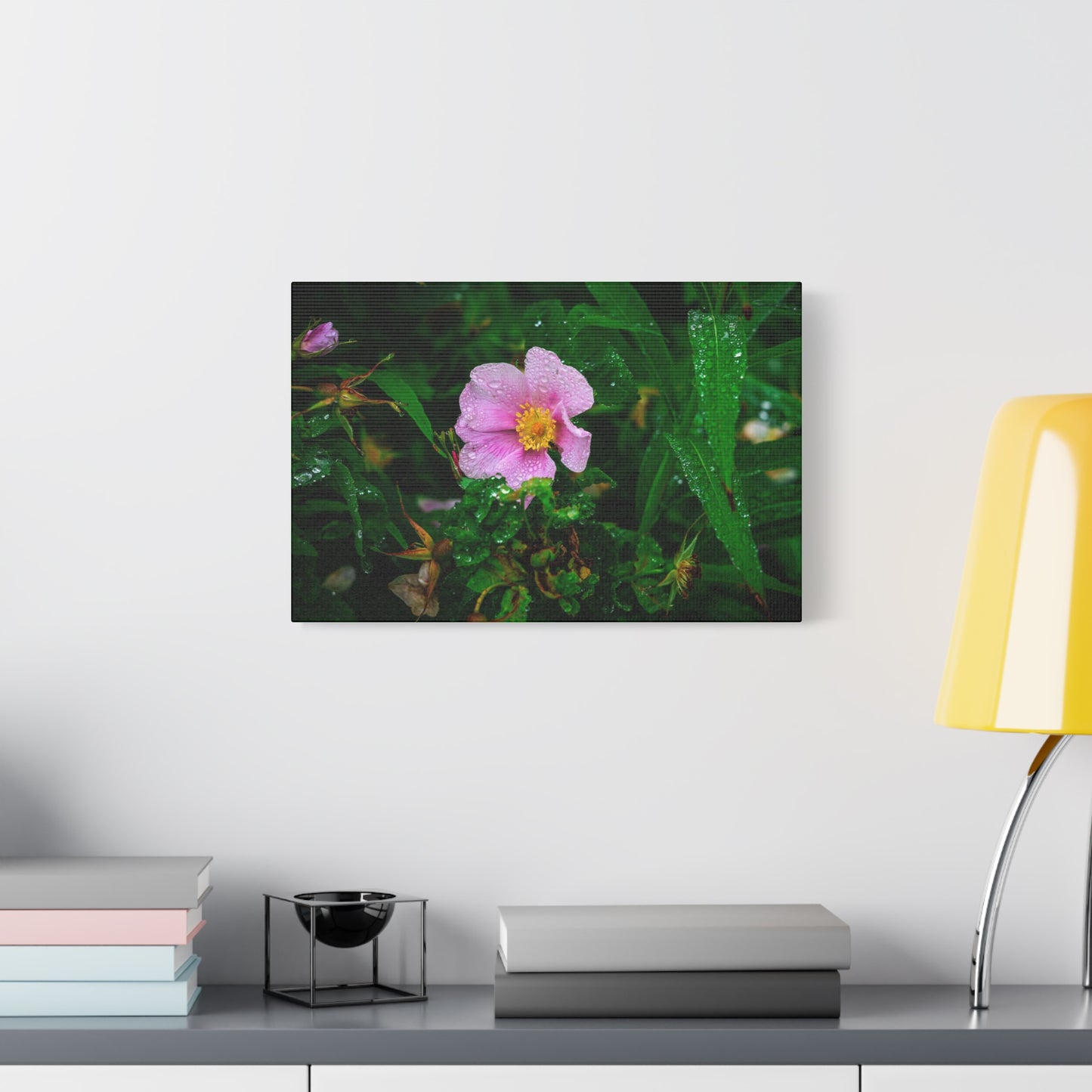 Pink Rosehip Wildflower Dew Matte Canvas Print — Stretched 1.25"