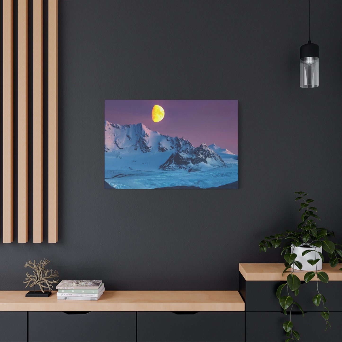 Mountain Moon Arctic Canvas Wall Art — Matte Stretched Landscape Print
