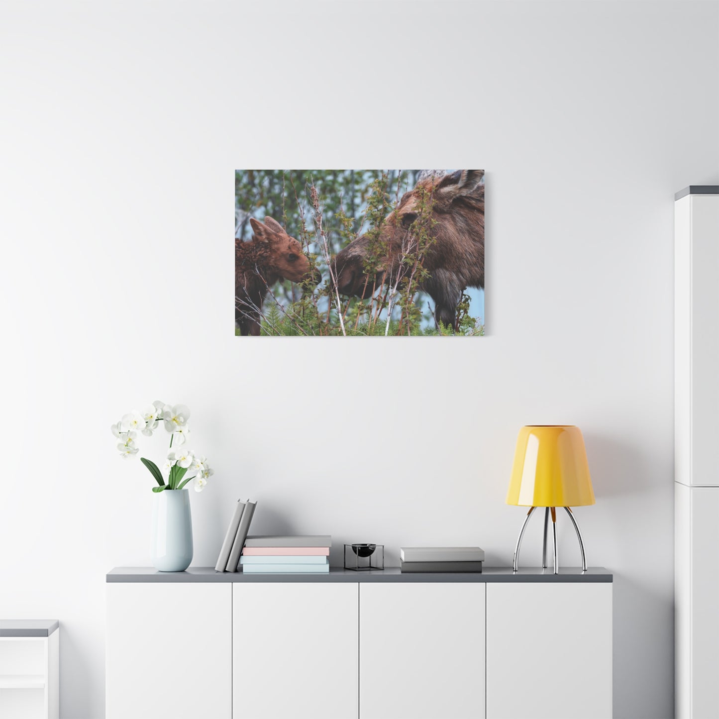 Moose Mama & Calf Matte Canvas Wall Art