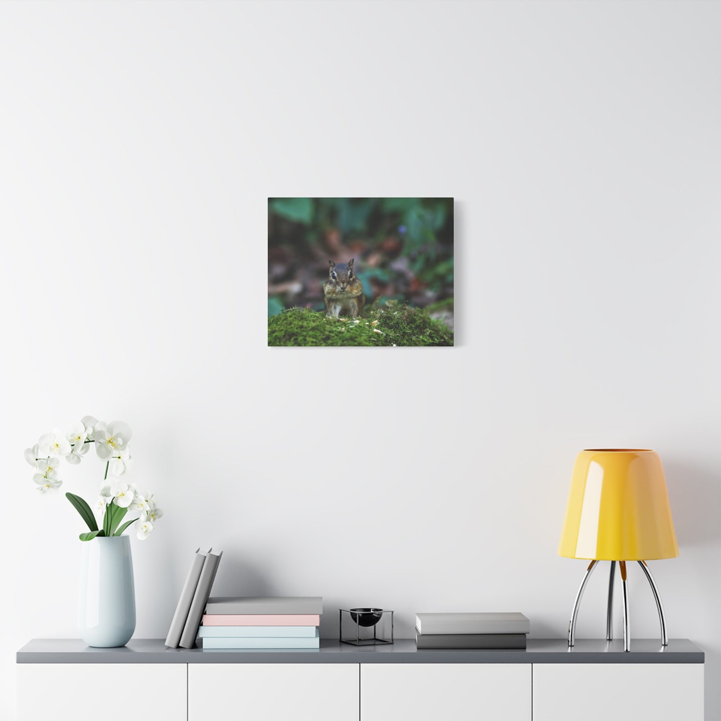 Chipmunk Moss Canvas Art — Woodland Wildlife Matte Stretched Print