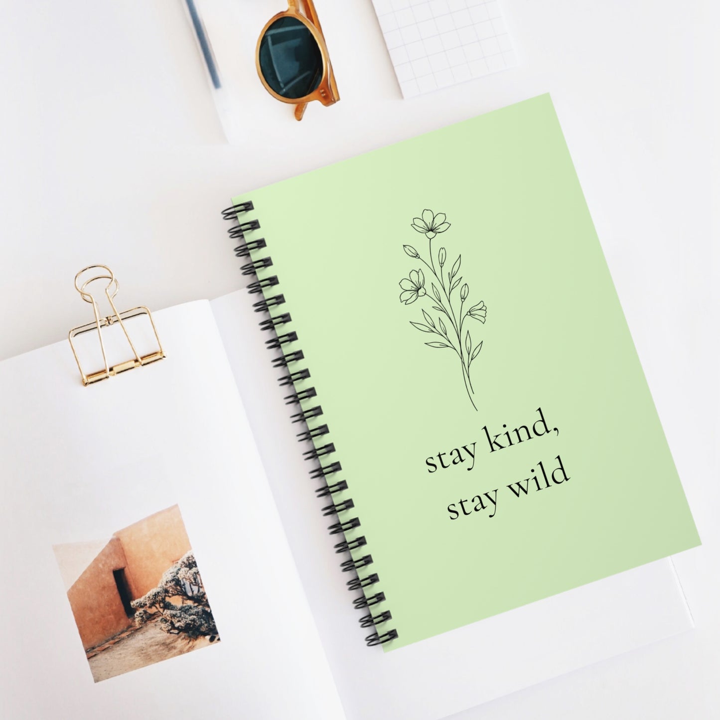 Stay Kind, Stay Wild Floral Spiral Notebook ~ Ruled Journal for Notes & Gratitude