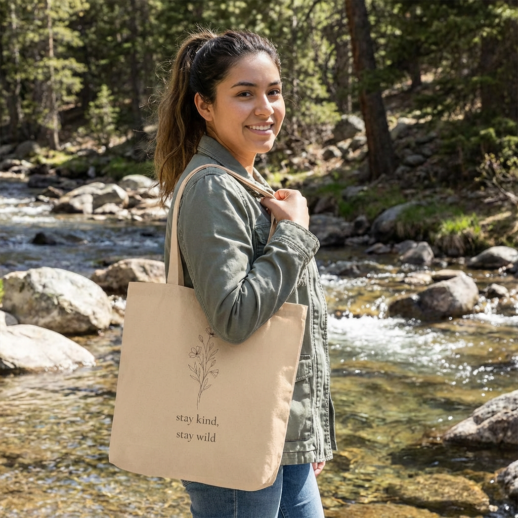 Stay Kind, Stay Wild Floral Eco Tote Bag ~ Reusable Canvas Market Bag