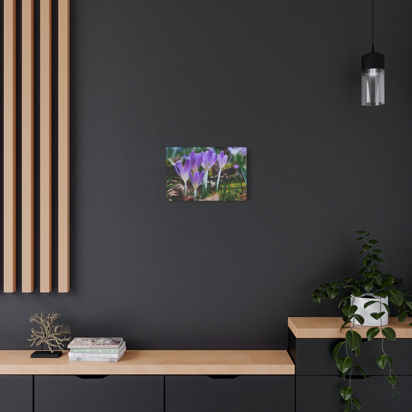 Purple Crocus Spring Flowers Matte Canvas Wall Art, Stretched 1.25"