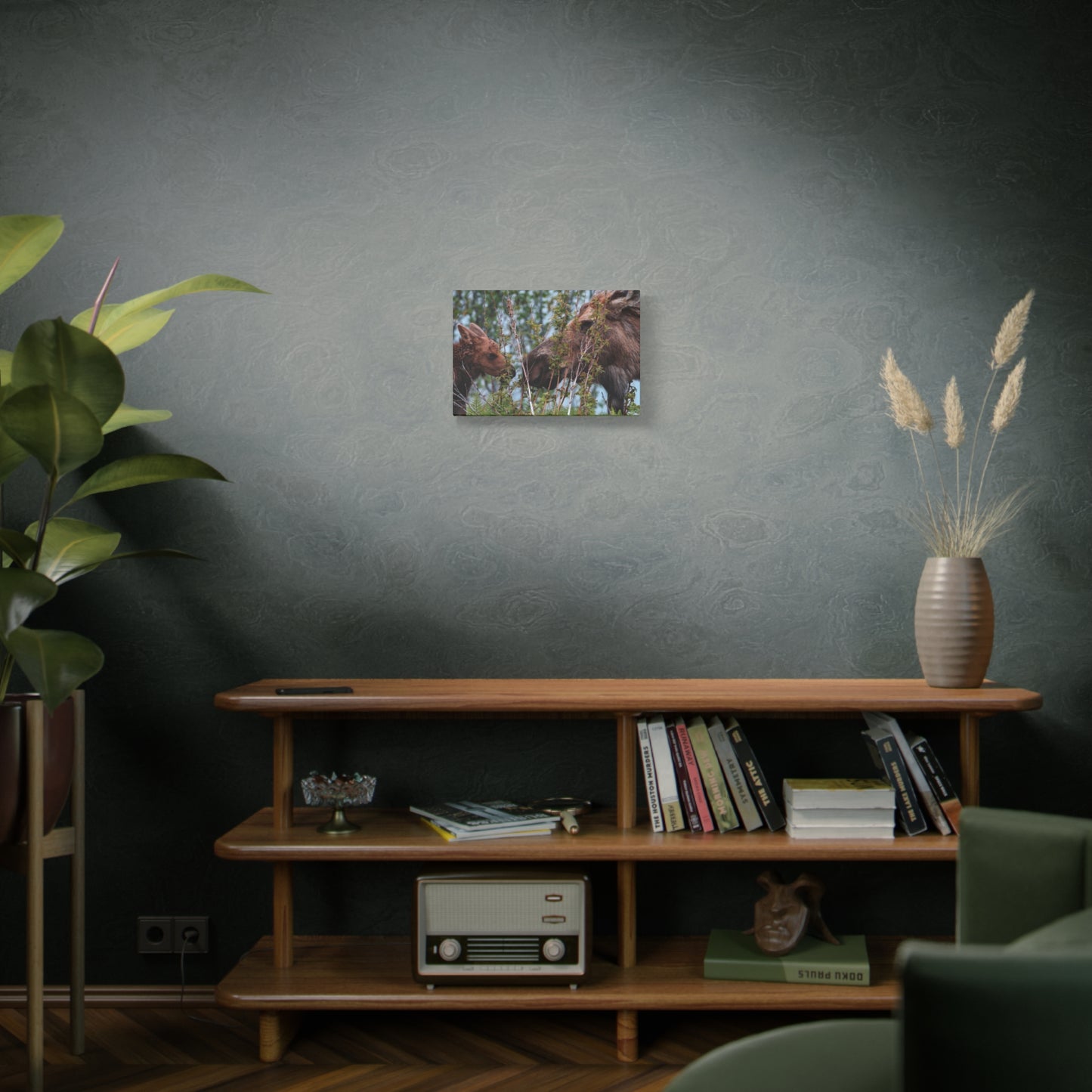 Moose Mama & Calf Matte Canvas Wall Art