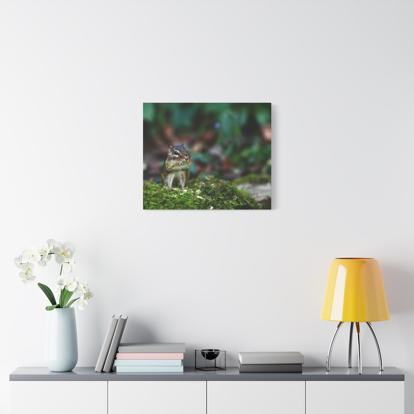 Chipmunk in Moss Matte Canvas Wall Art — Woodland Wildlife Photography Stretched Print