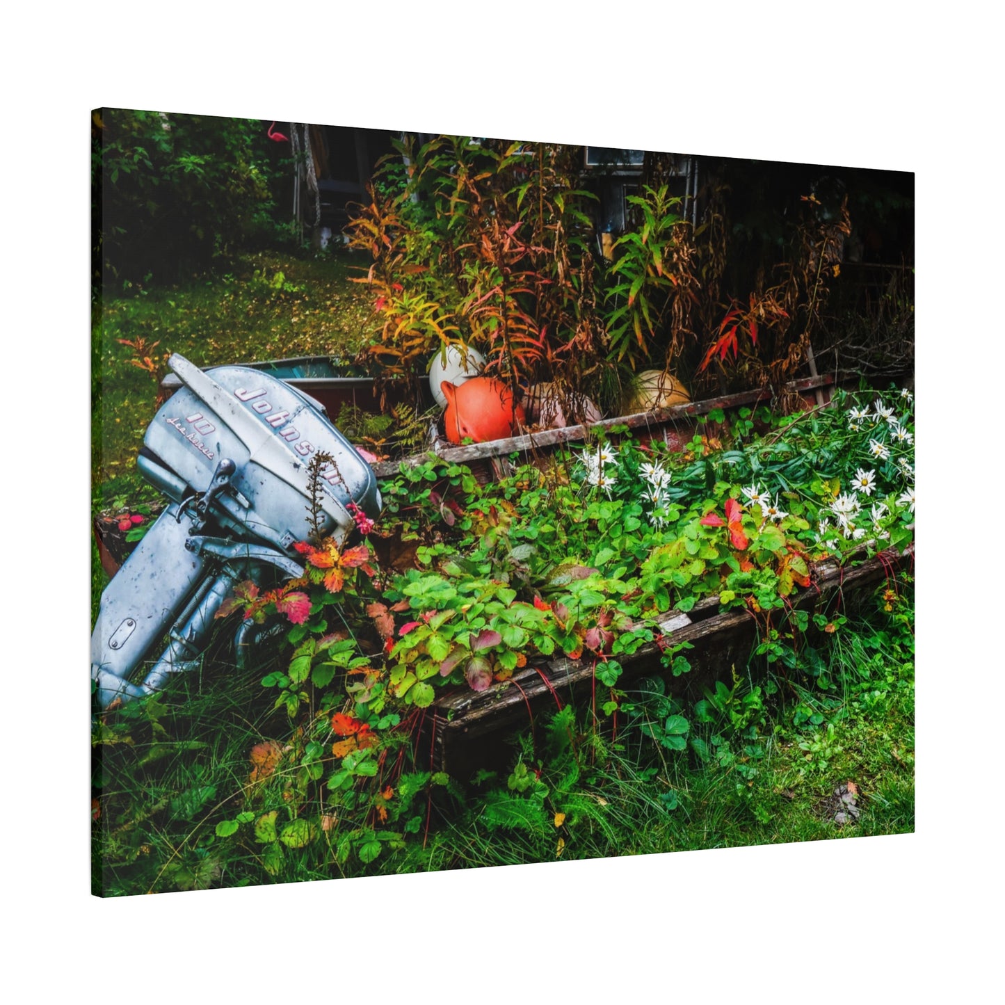 Rustic Rowboat Garden Canvas  Matte Print