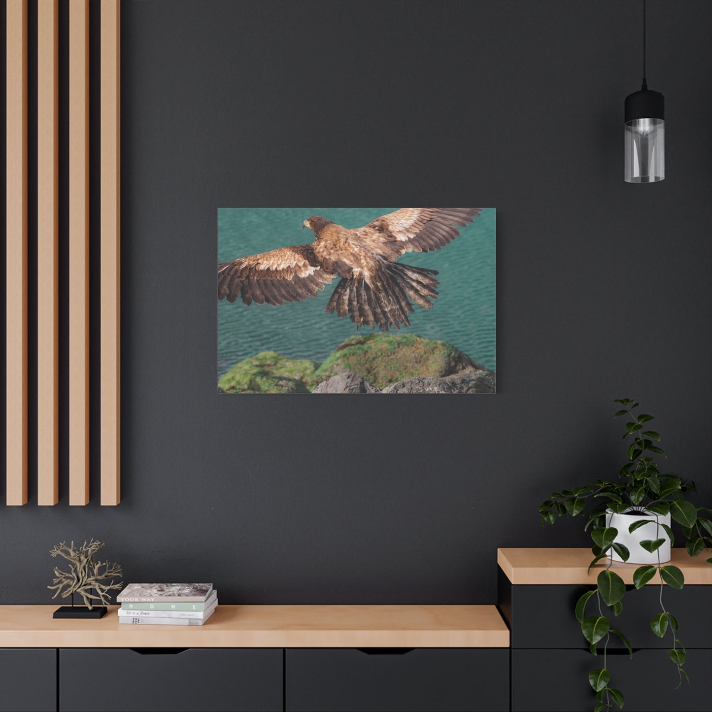 Young Eagle Over Open Water – A Quiet Coastal Canvas Print