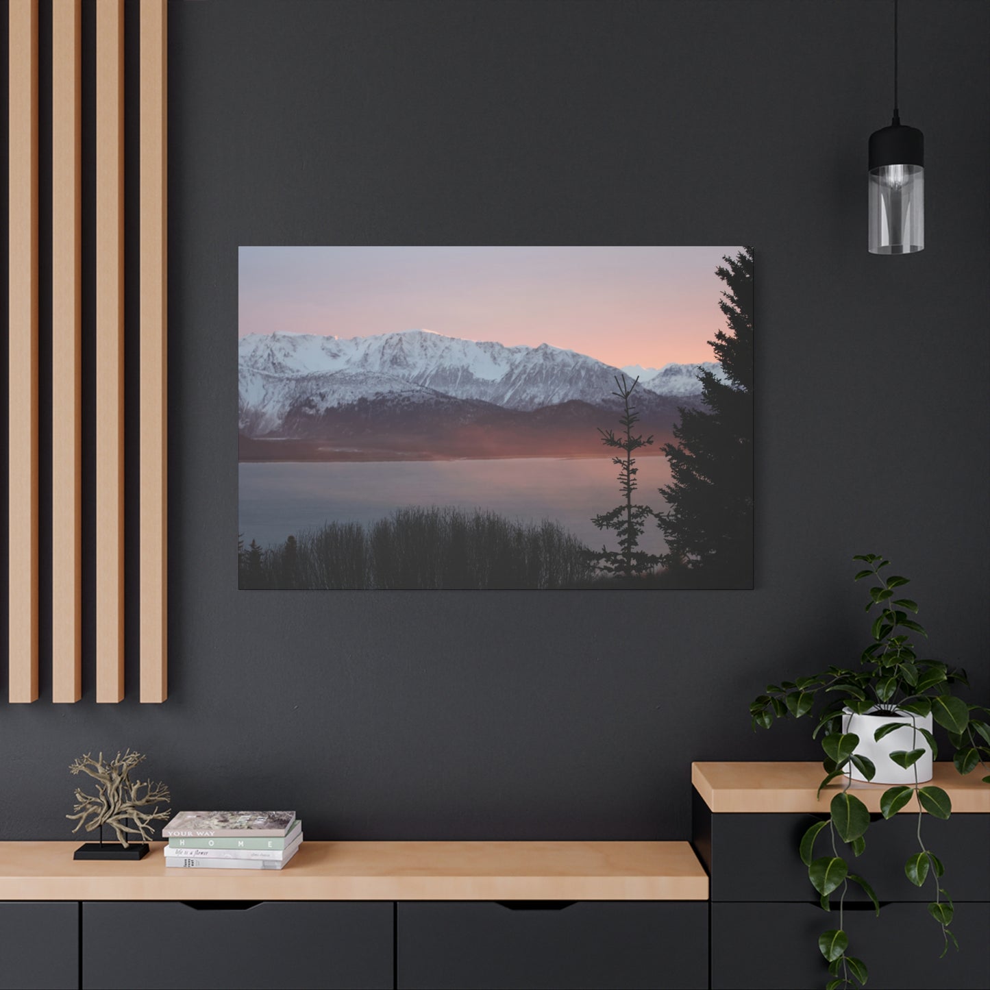 Mountain Sunrise in Soft Pink Light – Alpine Canvas Print, Stretched Matte Finish