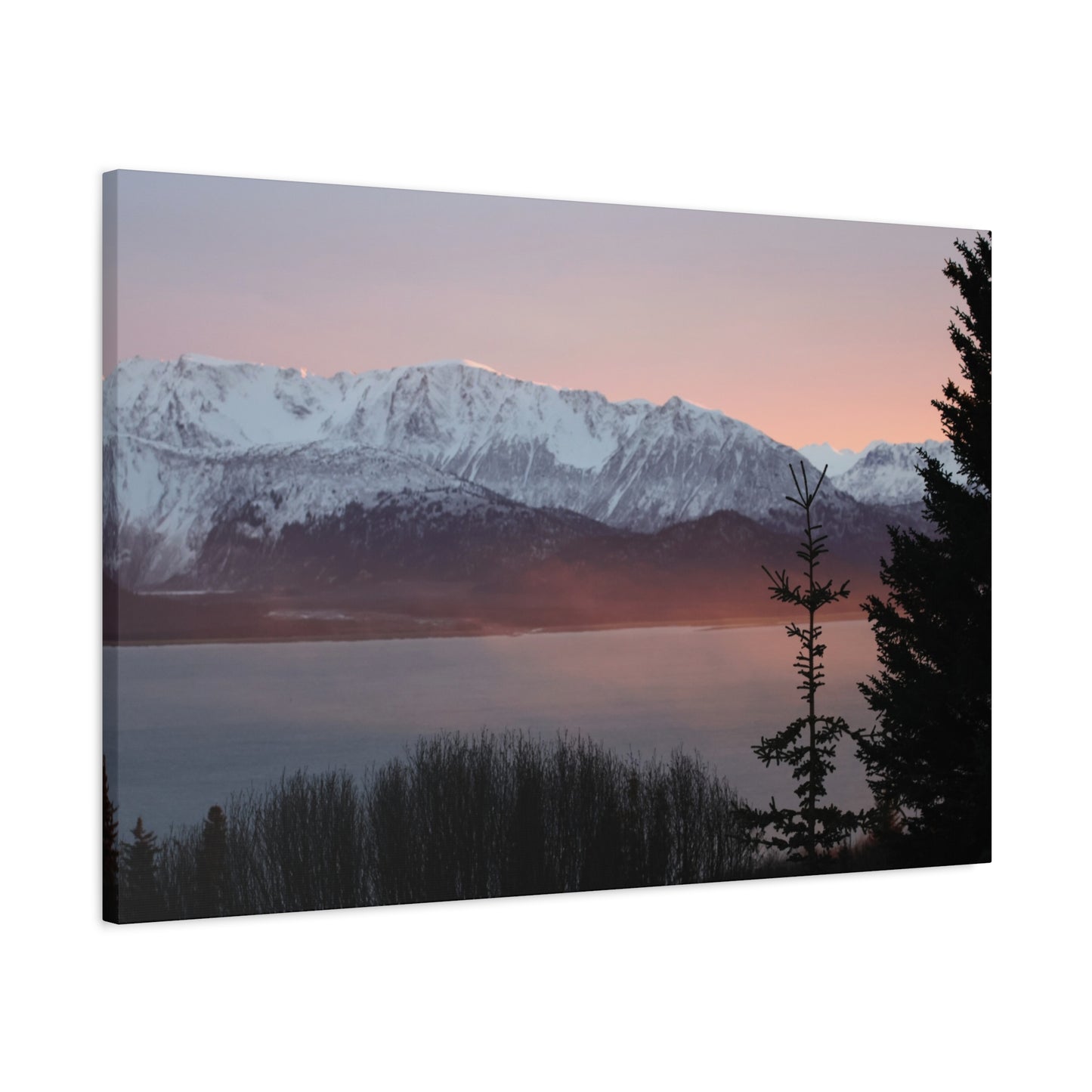 Mountain Sunrise in Soft Pink Light – Alpine Canvas Print, Stretched Matte Finish
