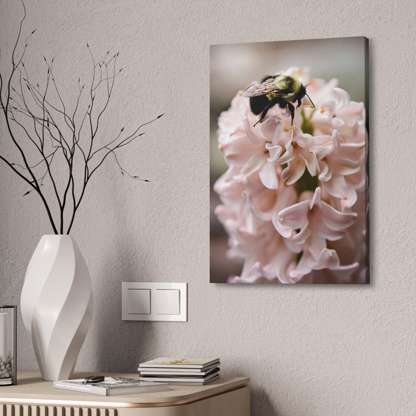 Bee on Pink Hyacinth Canvas Print ~ Botanical Wall Art