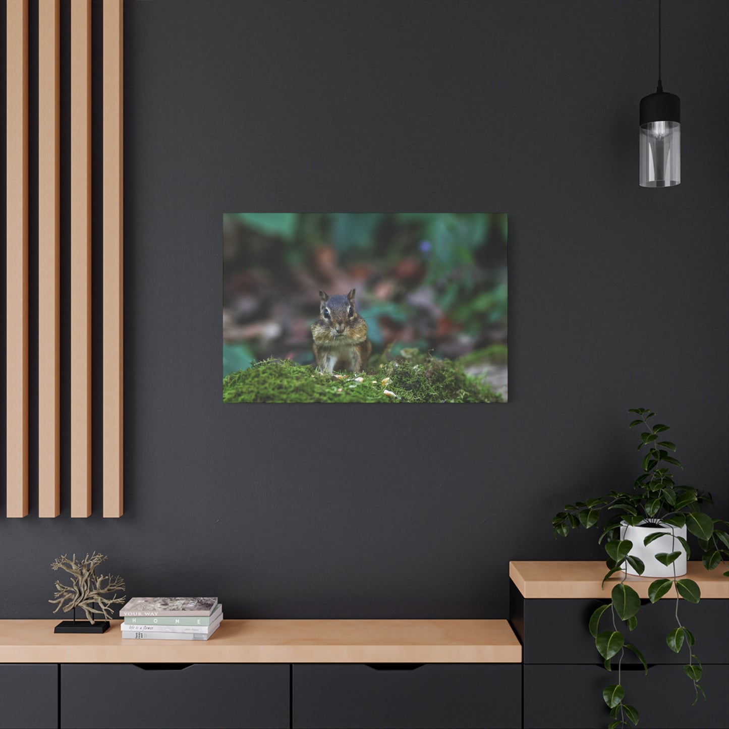 Chipmunk Moss Canvas Art — Woodland Wildlife Matte Stretched Print